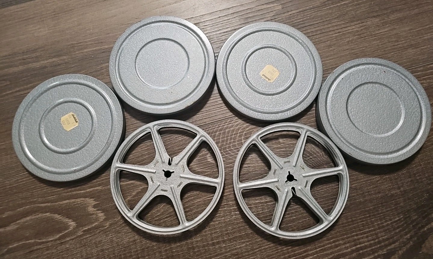 8mm 5″ Matching Silver Metal Film Reels With Storage Cans