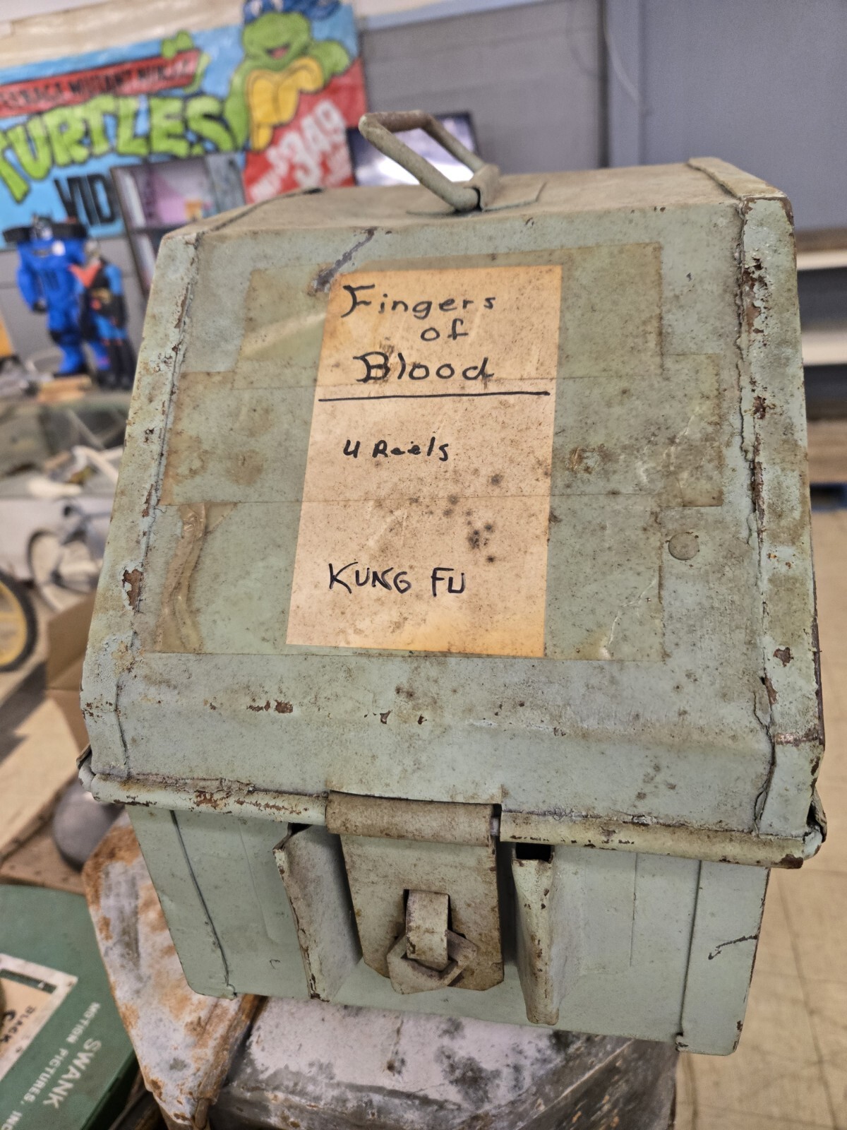 Large Antique Hollywood Film CANISTER Fingers Of Blood Kung Fu