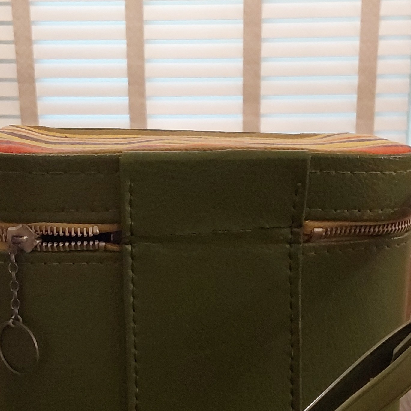 Green Faux Leather & Canvas Multicolor Camera Case w/ Zipper, Handle