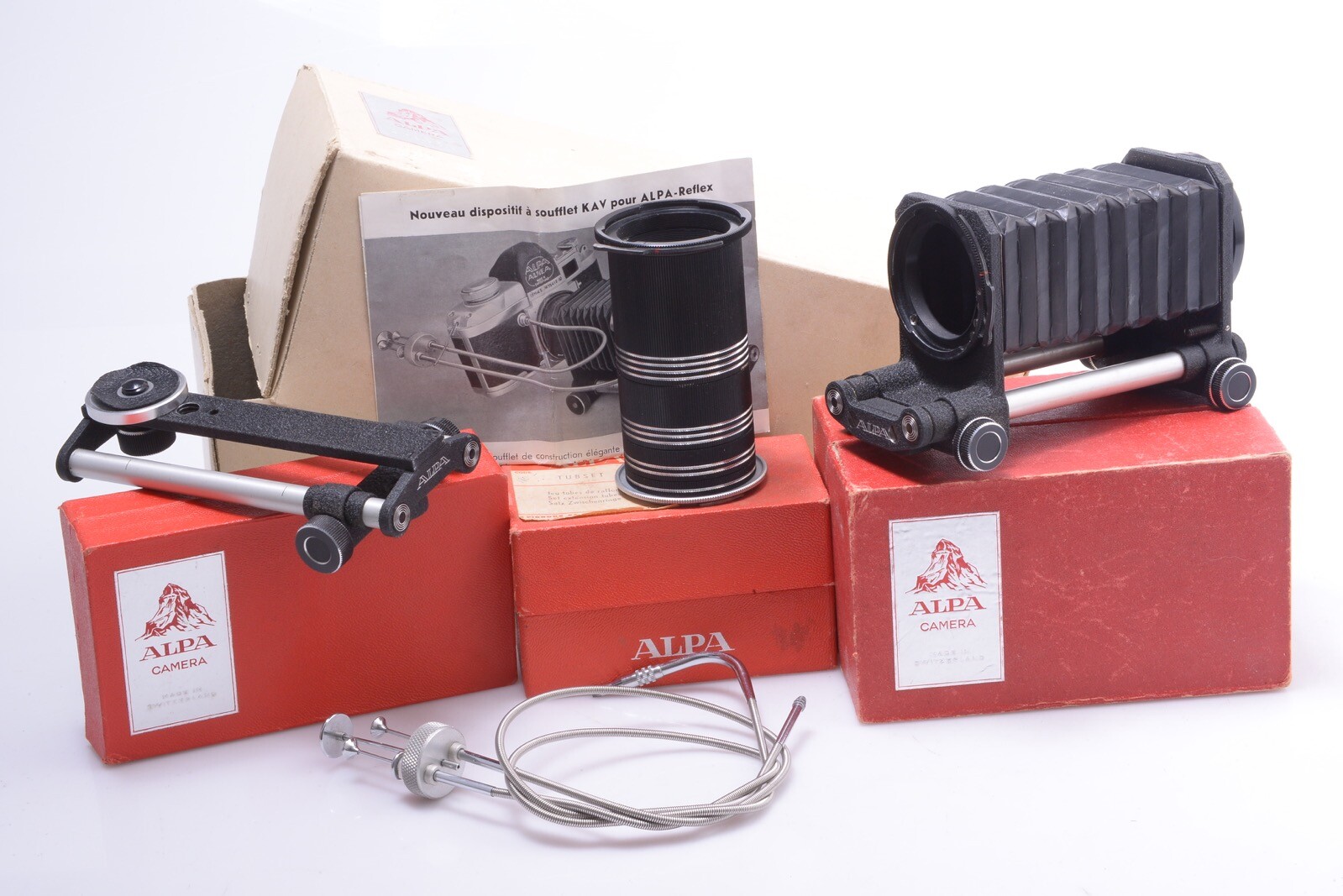 ✅ ALPA REFLEX MACRO BELLOWS EXTENSION TUBES SLIDER DOUBLE CABLE RELEASE SET BOX