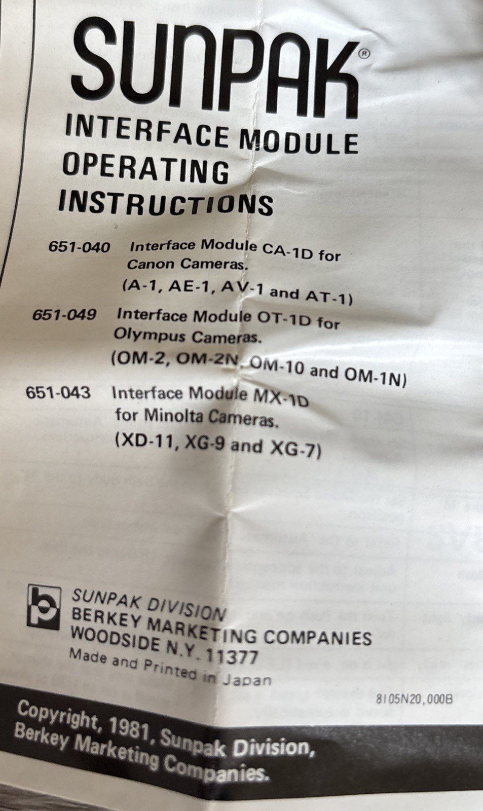 VTG Sunpak OT-1D Interface Module for Olympus OM 2 2N 10 1N Camera Hot Shoe NOS