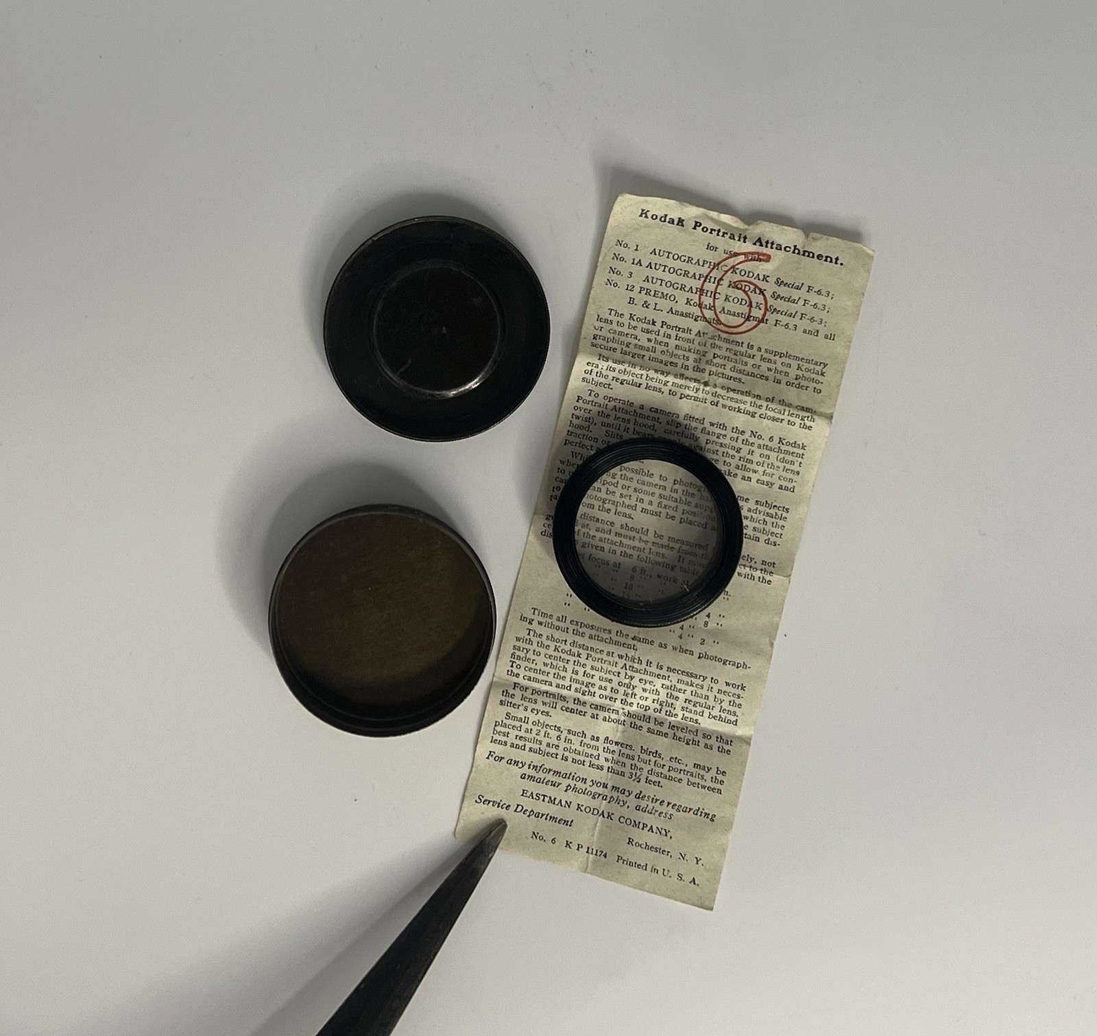 Vintage Kodak 6 Portrait Lens Attachment. Eastman Kodak Company With tinny case
