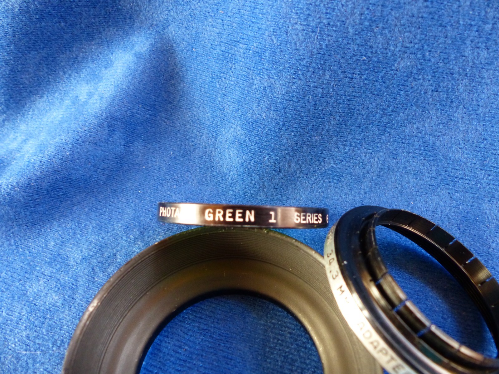 Vintage Harrison Lens Shade size VI, 34.3 mm adapter ring, and Tiffen filter