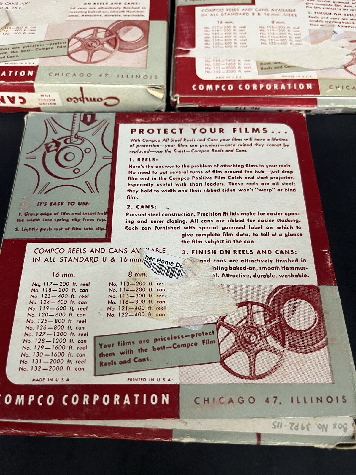 Vintage Compco Film Reels & Can 8mm & 16Mm Chicago Illinois