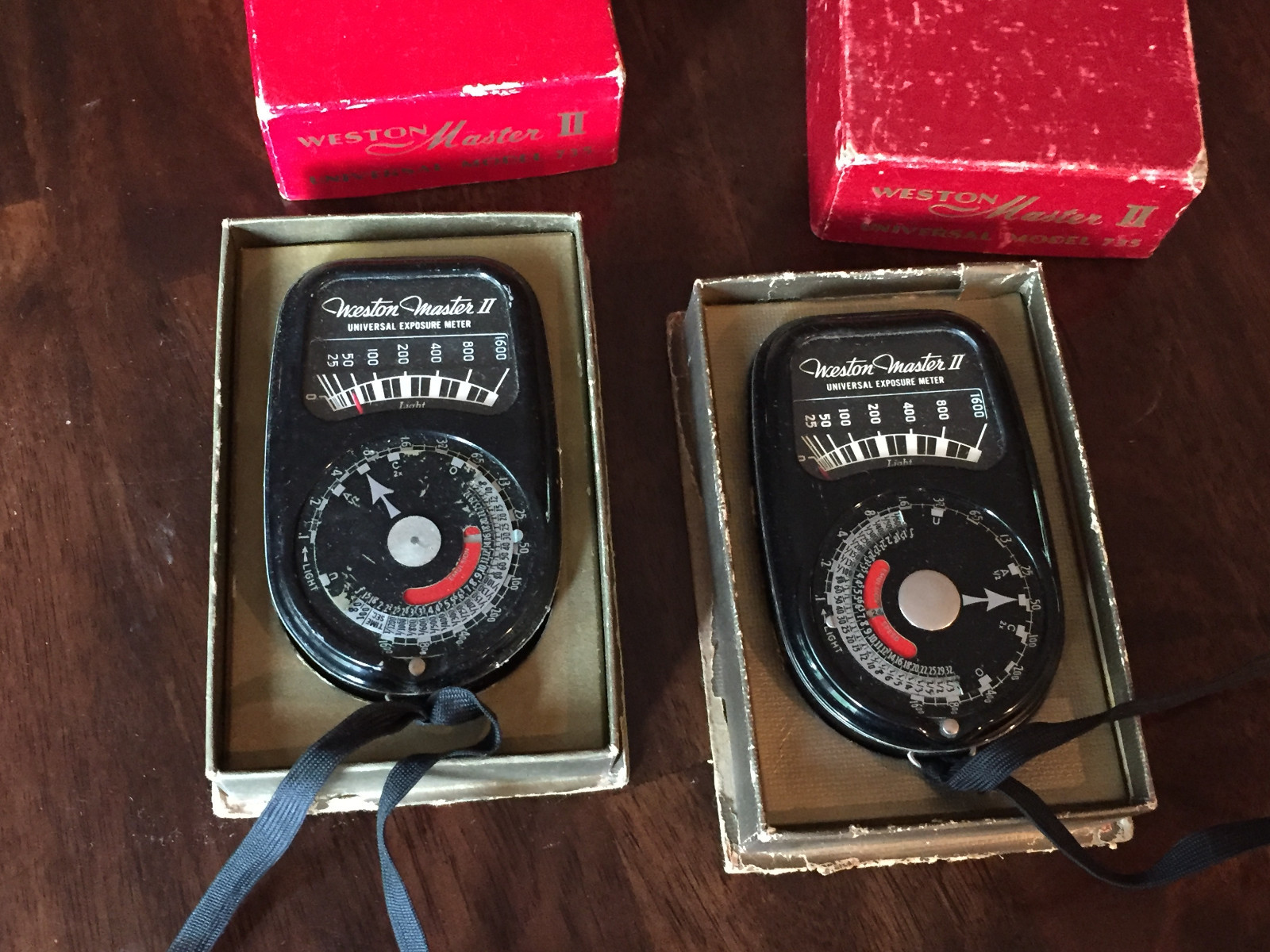 Two Vintage Weston Master II Exposure Model 735 Camera Light Meters IOB