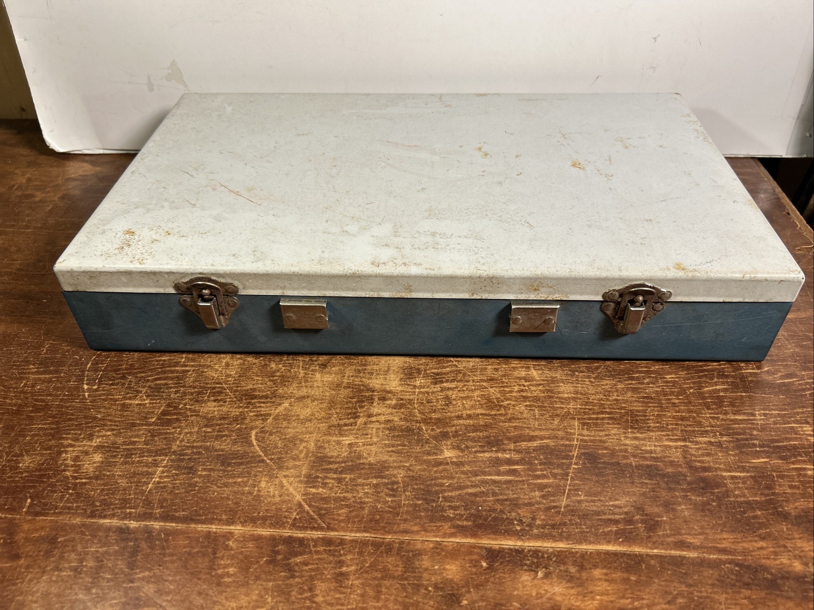 Vintage Metal Slide Storage Box Case 2” Slides Coins 17×10” No Handle No Divider