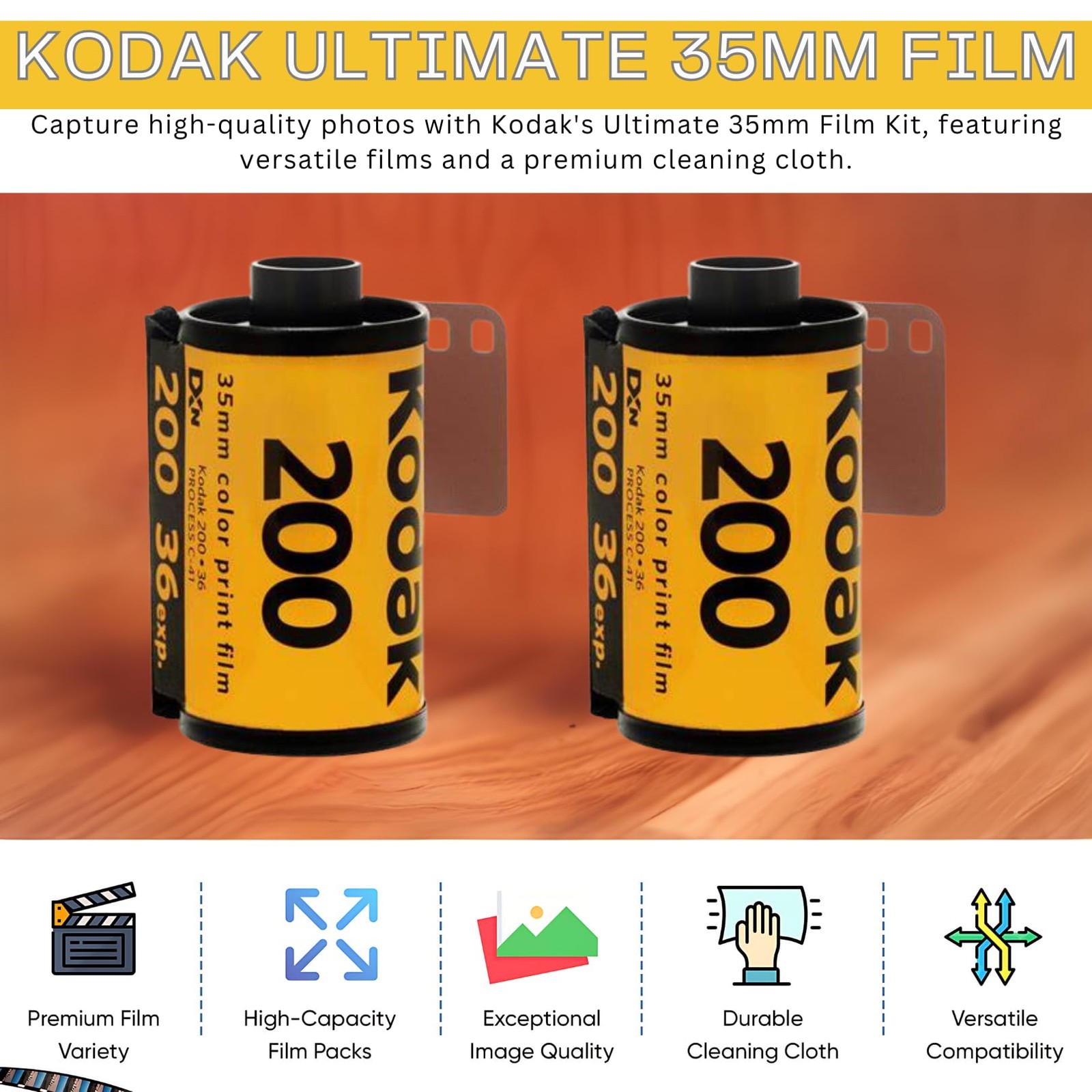 Kodak Gold 200 35mm Film Bundle, 6 Rolls 2×3 Pack, 36 Exposures Each, for 35m…