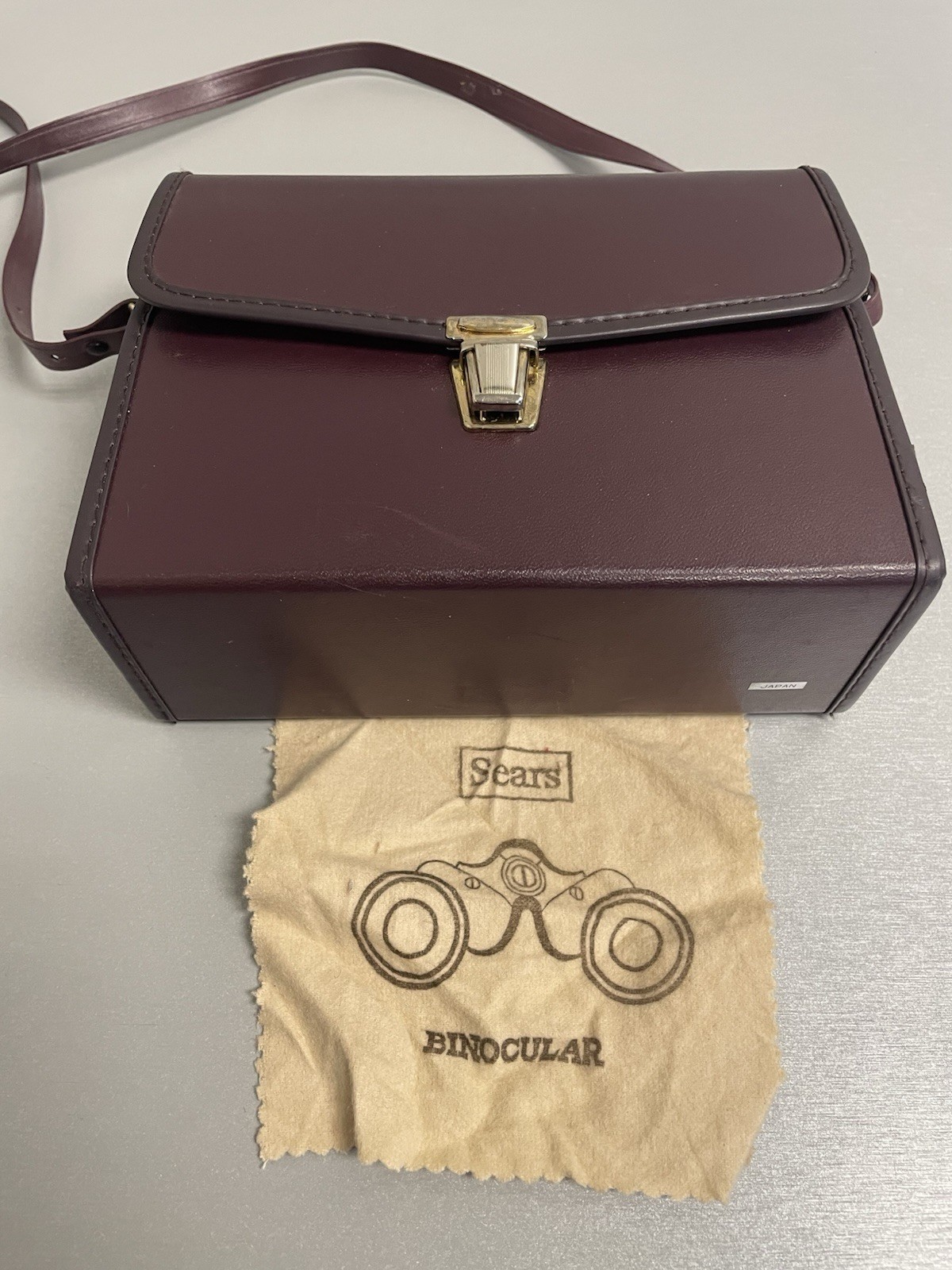 Vintage Sears Binocular Case Hard Shell Burgundy Leatherette Made In Japan Rare
