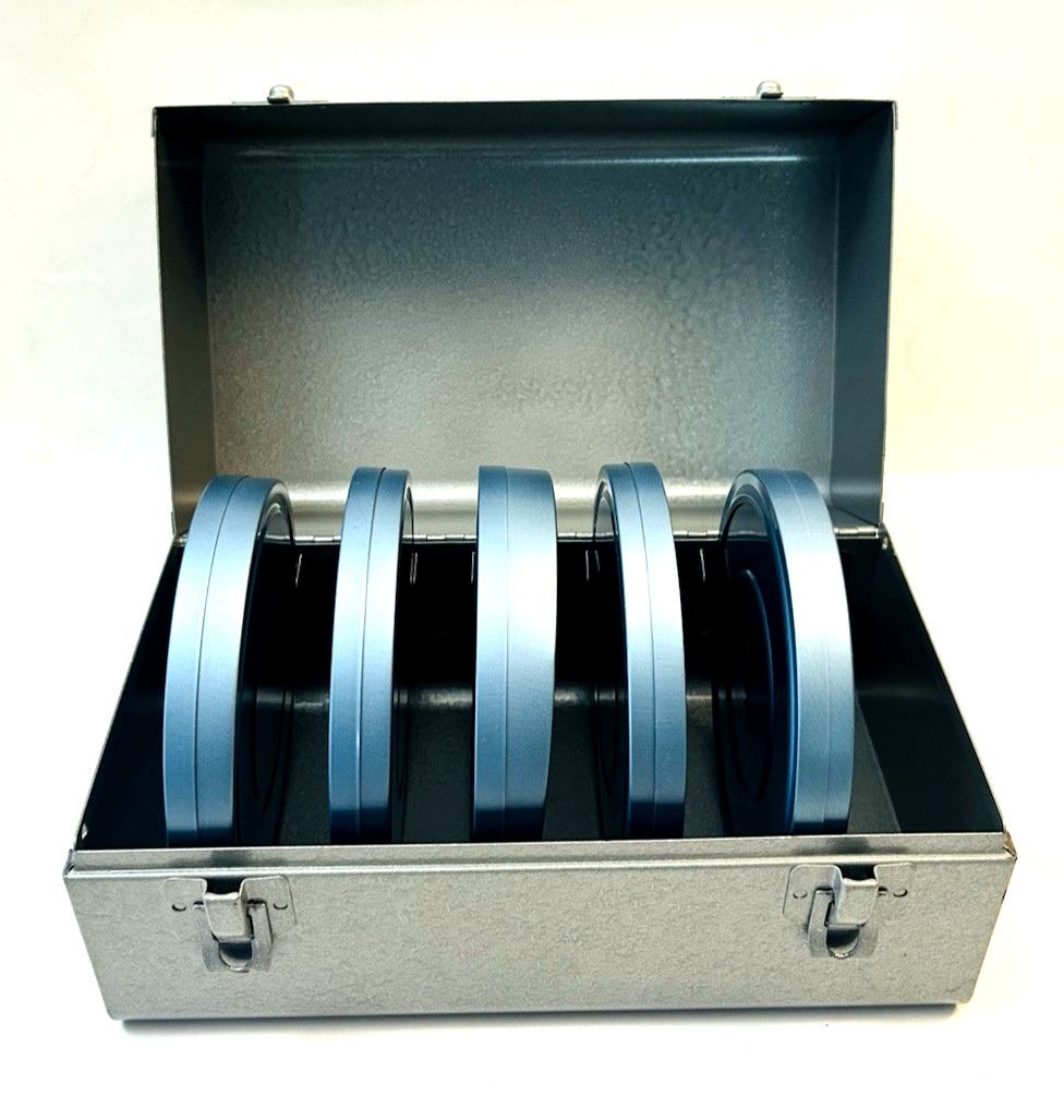 Vtg Brumberger Metal Film Reel Case Chest W/ 5 Scherer Reels & 5 Wards Cans USA