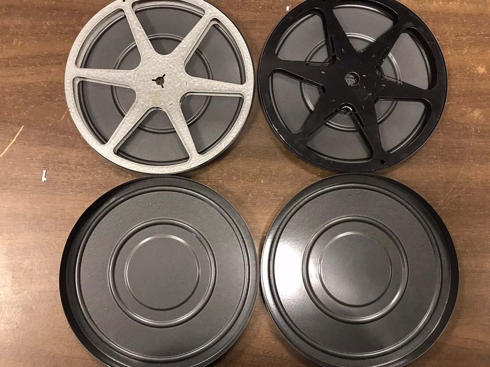 2 Vintage ADAMS Metal Film Cases With Reels. 7 Inch Diameter.