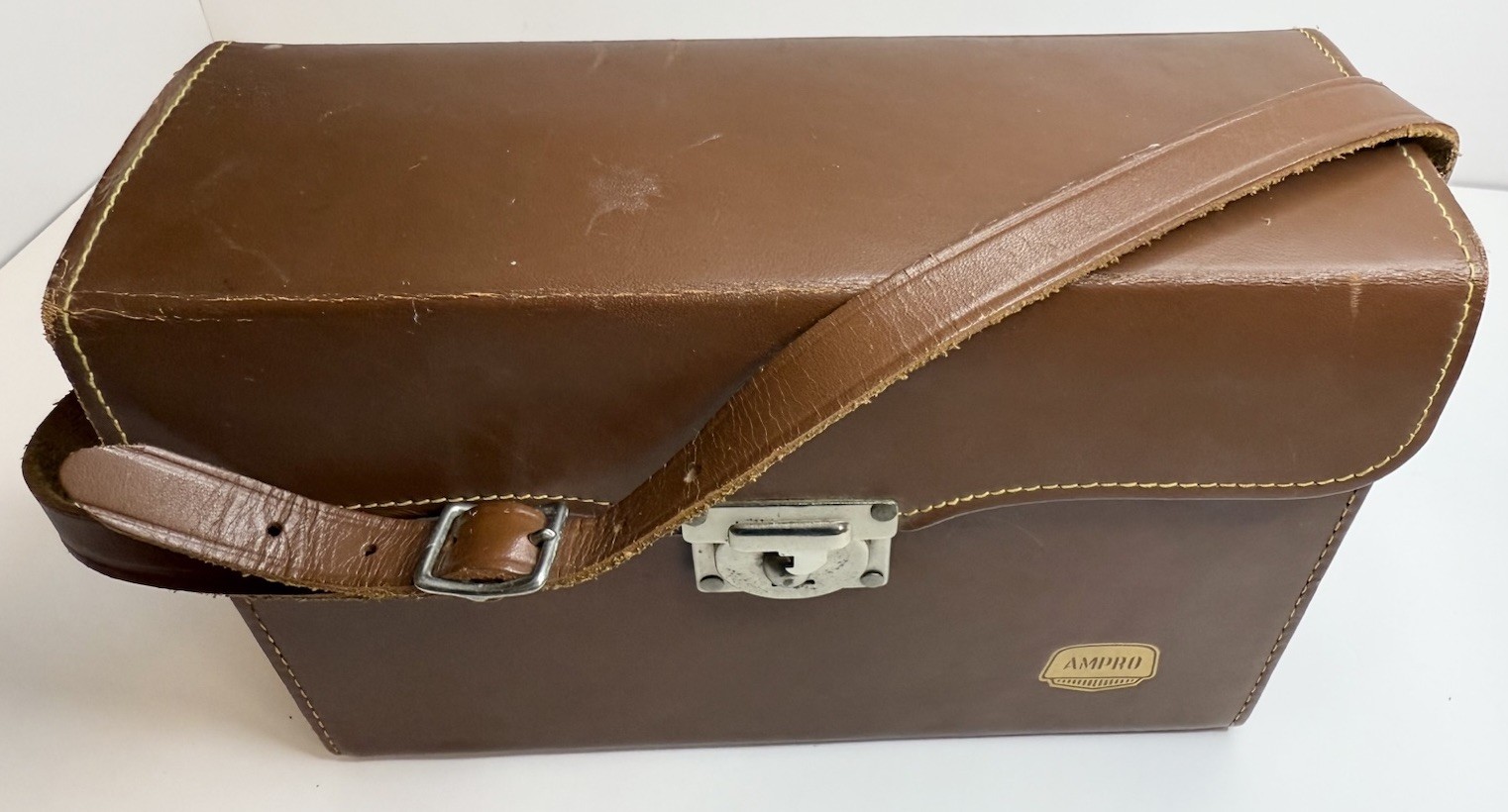 Pair Vtg Ampro & Ansco Brown Camera Hard Cases Strap Clasp Purple Red Lined
