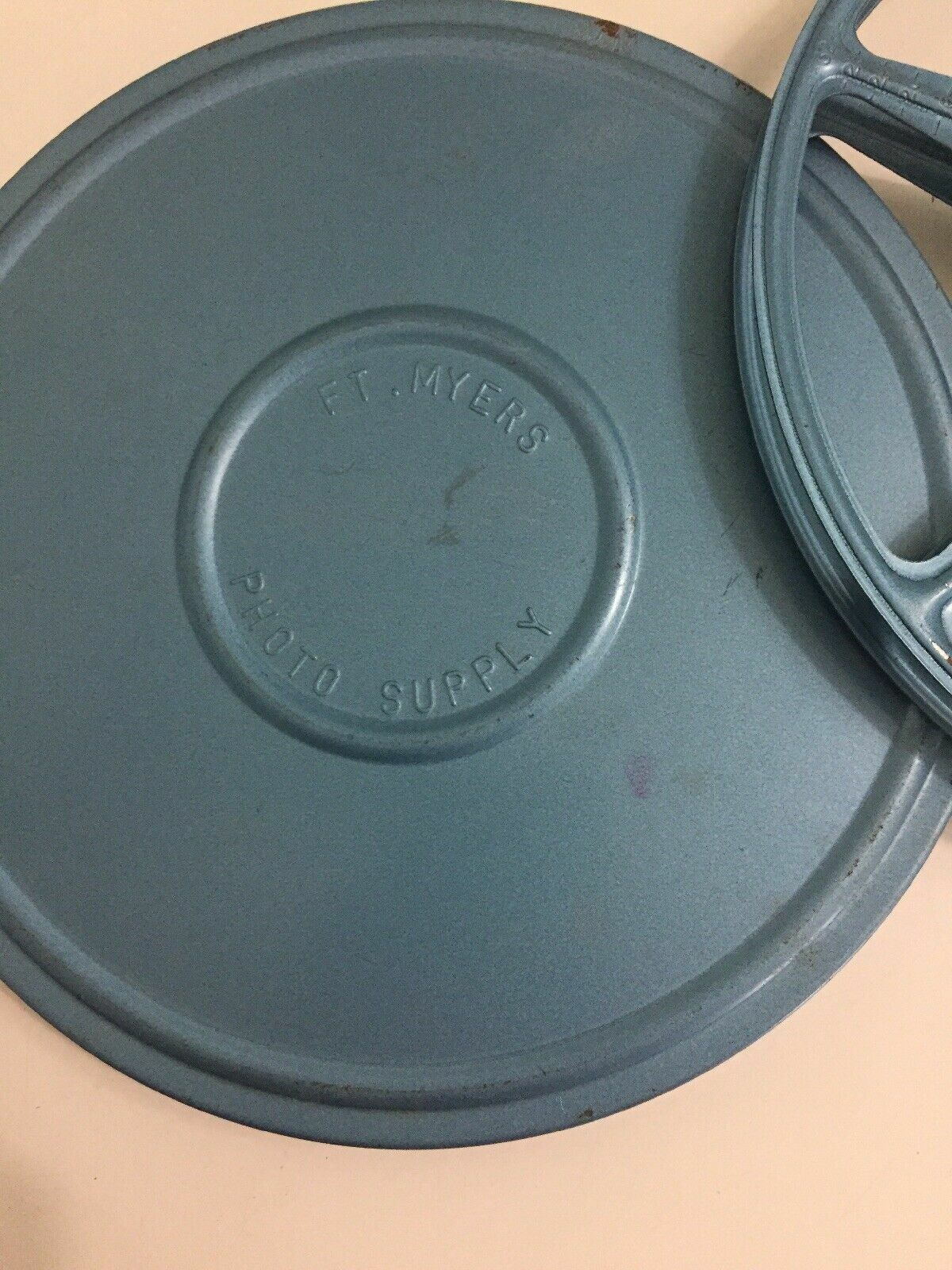 8 mm 400 ft Blue Metal Compco Corp Film Reel & Canister Ft. Myers Photo Supply