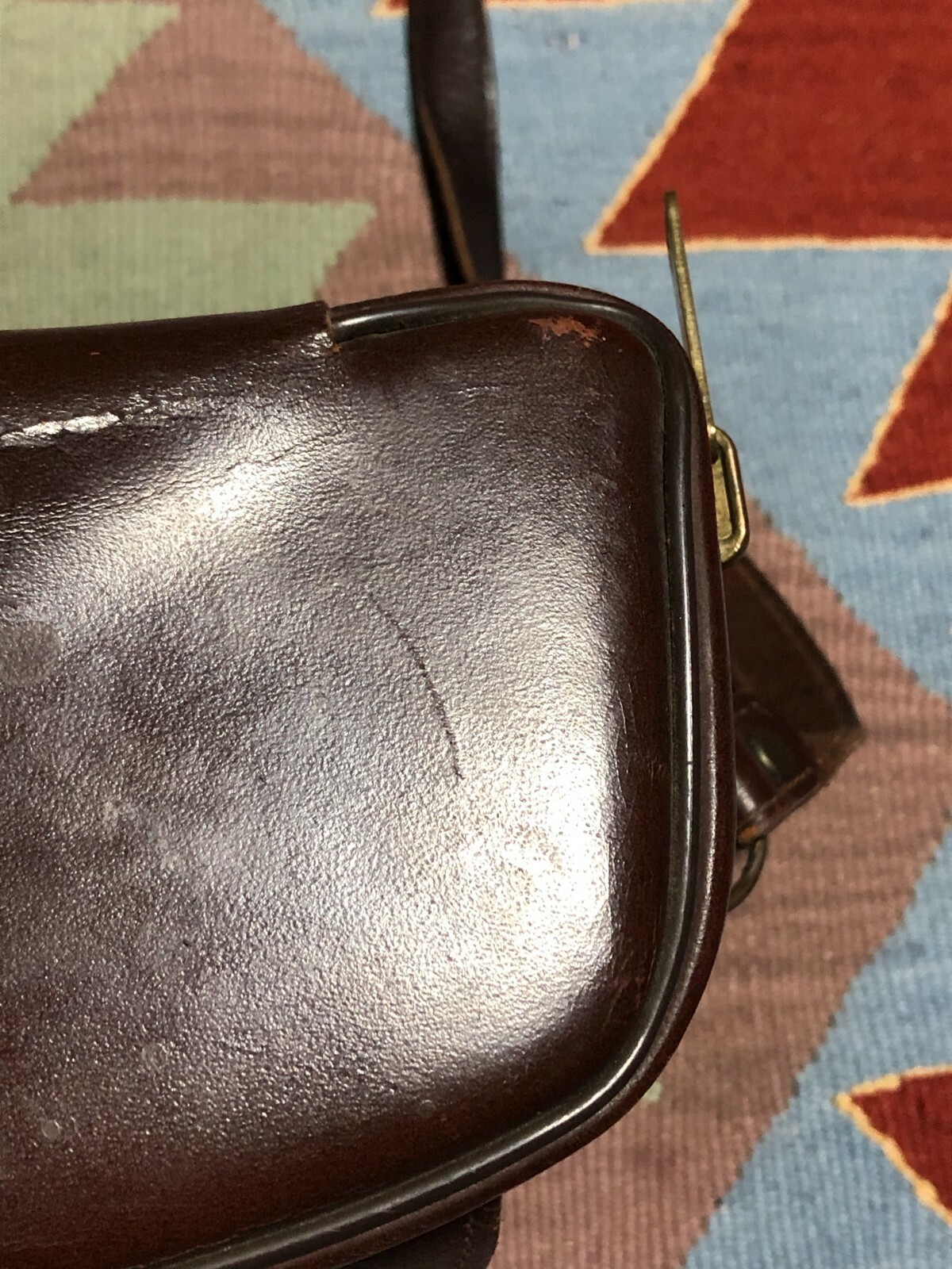 Vintage 60s Leather Camera Case Hard Shell Diamond Made in USA