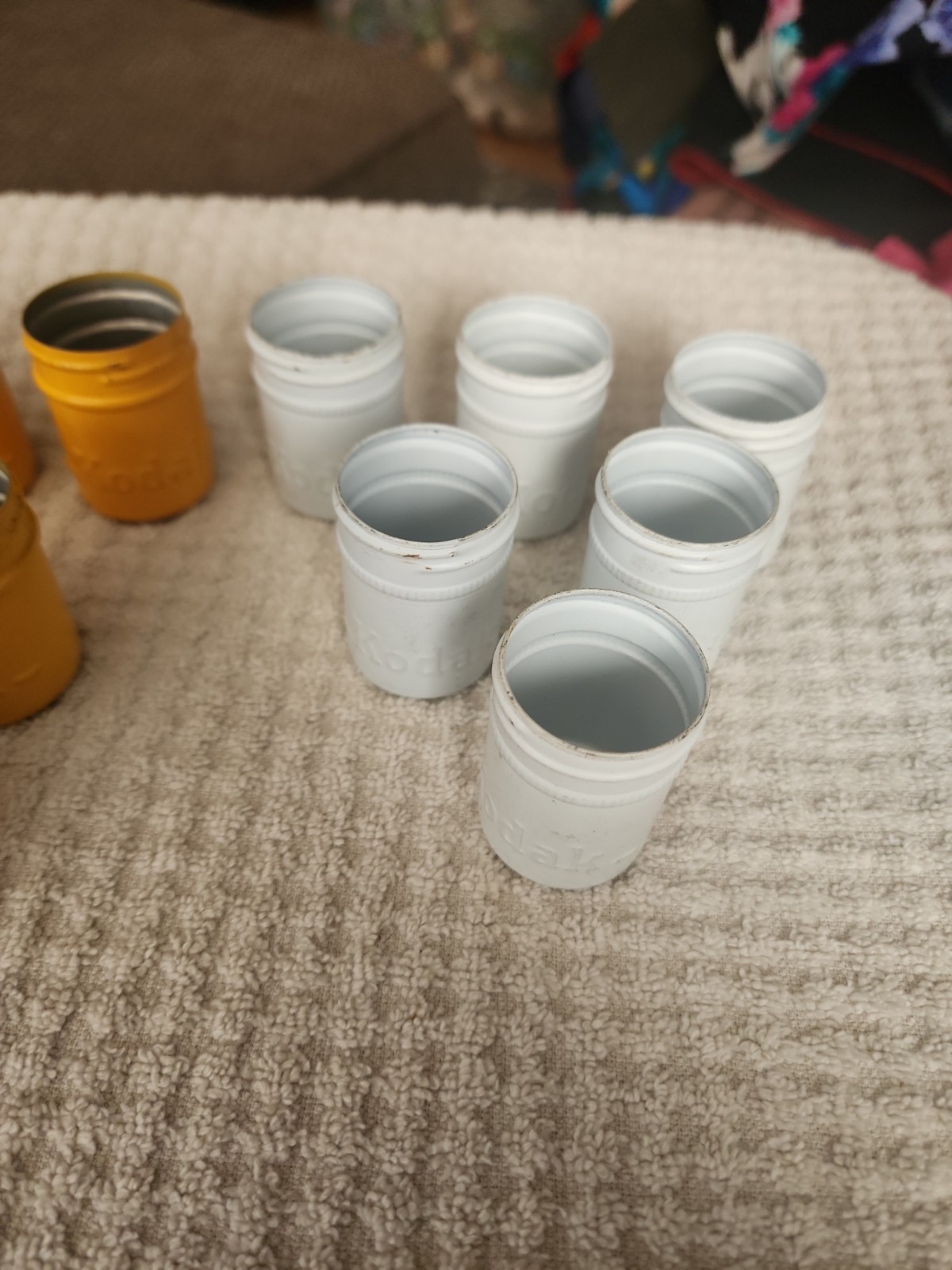 VINTAGE 15 KODAK METAL FILM CANISTERS NO LIDS Yellow & White