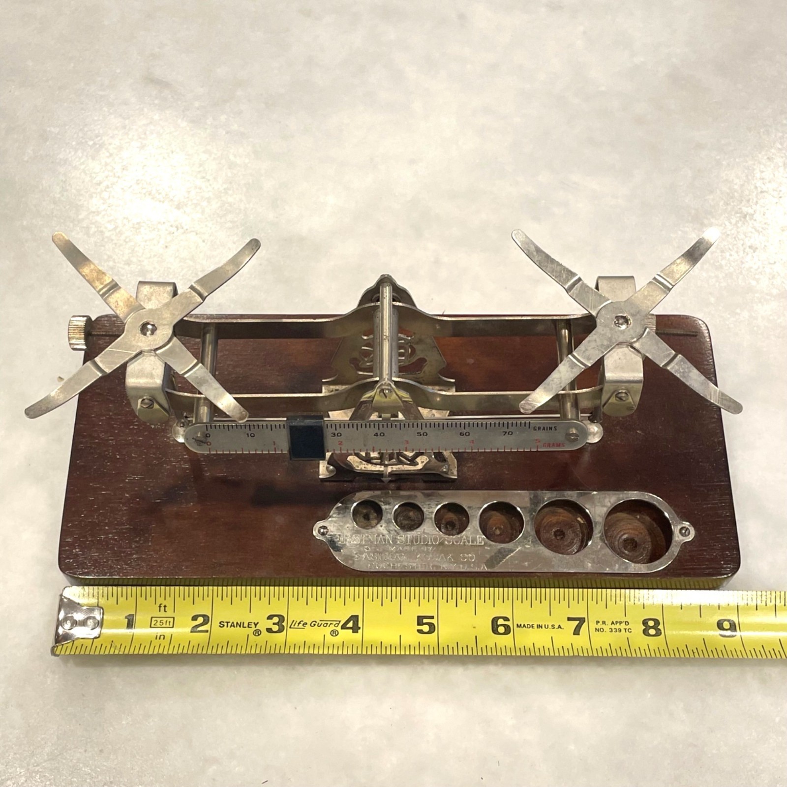 Vintage Eastman Kodak Studio Scale Metal Weights Wood Base Photography Balance