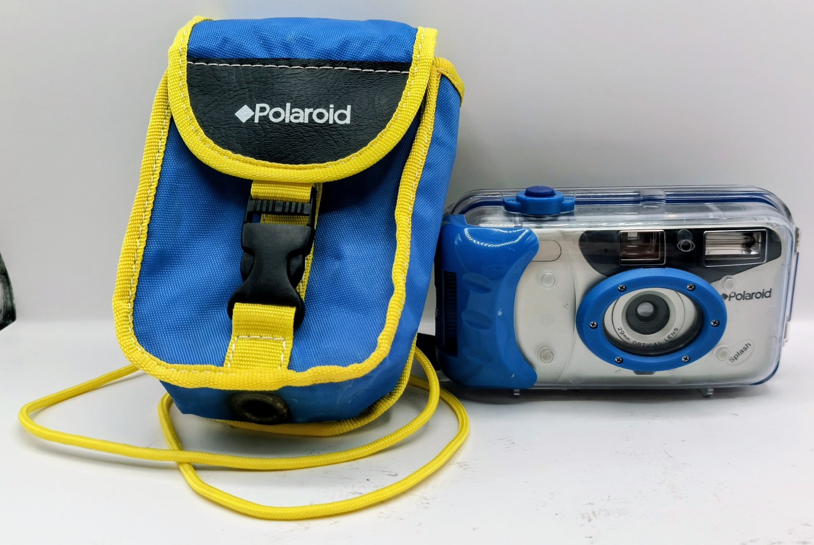 Vintage Polaroid Splash Clear Blue Underwater Film Camera w Case Untested