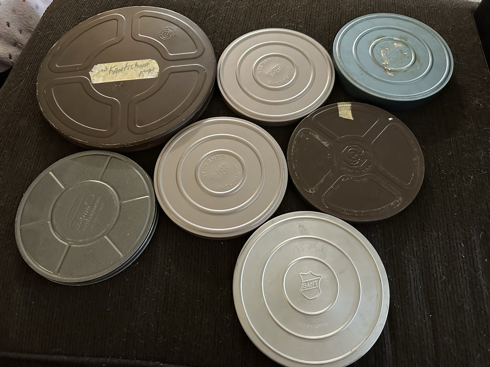 Lot of 7 Vintage 8mm / Super 8 Metal Film Reels & Tins Kodak Stewart’s