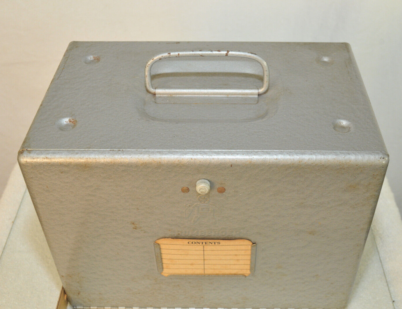 BRUMBERGER 12 Film Reel Canister Metal Storage Box Circa 1950s UNIQUE DISPENSER