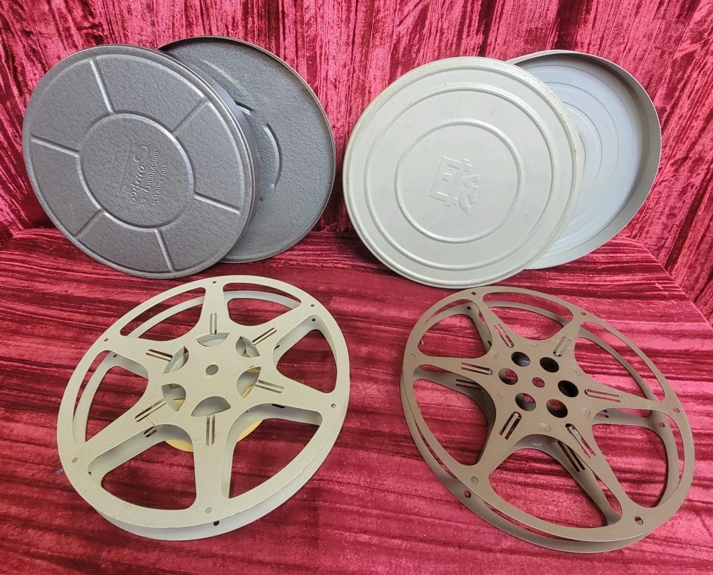 2X Empty 8mm Metal Film Reel w/ CanisterS 7″ Diameter VINTAGE ESTATE FIND