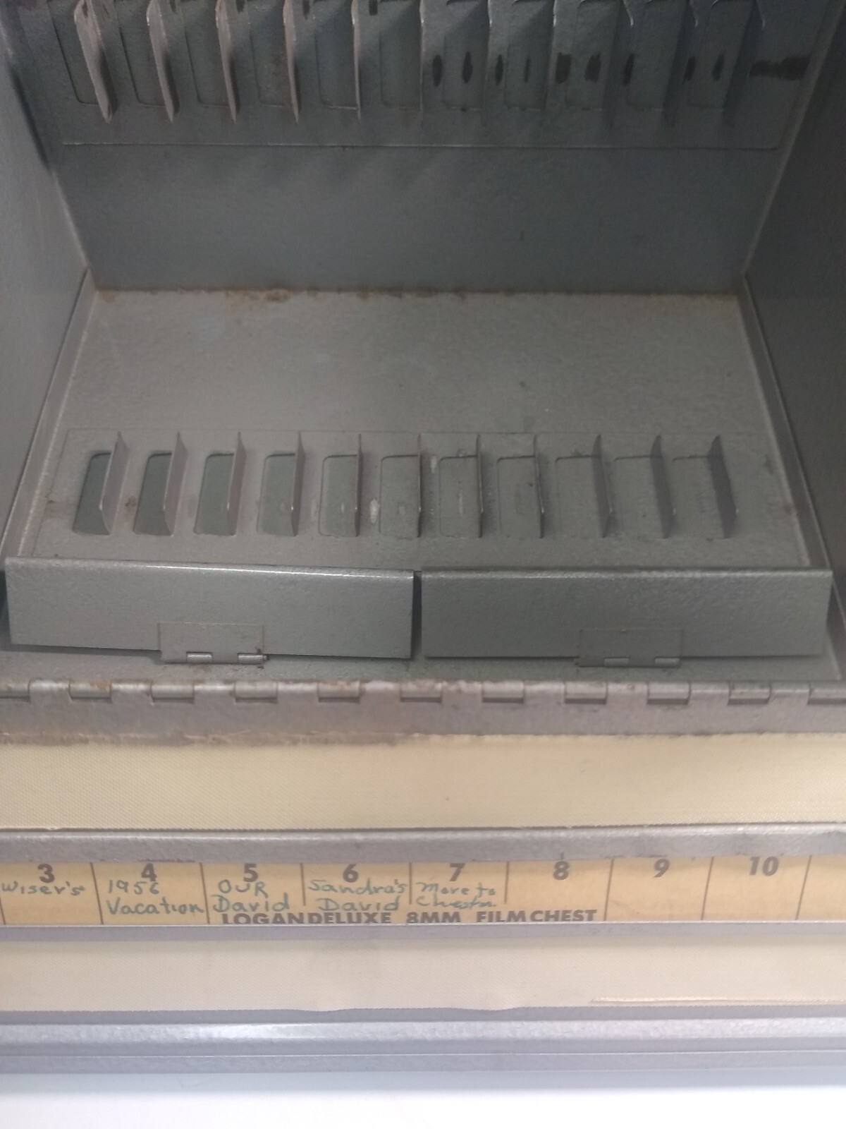 Vintage Logan Deluxe Silver Metal 8mm Film Reel Chest 12 Slots Box Storage