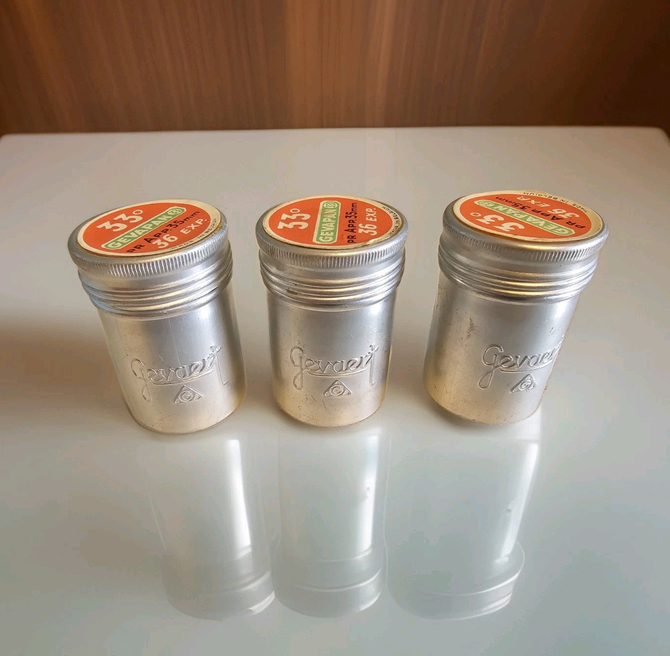 3 Vintage Gevapan Belgum Empty Tin Metal Film Canisters With Lids