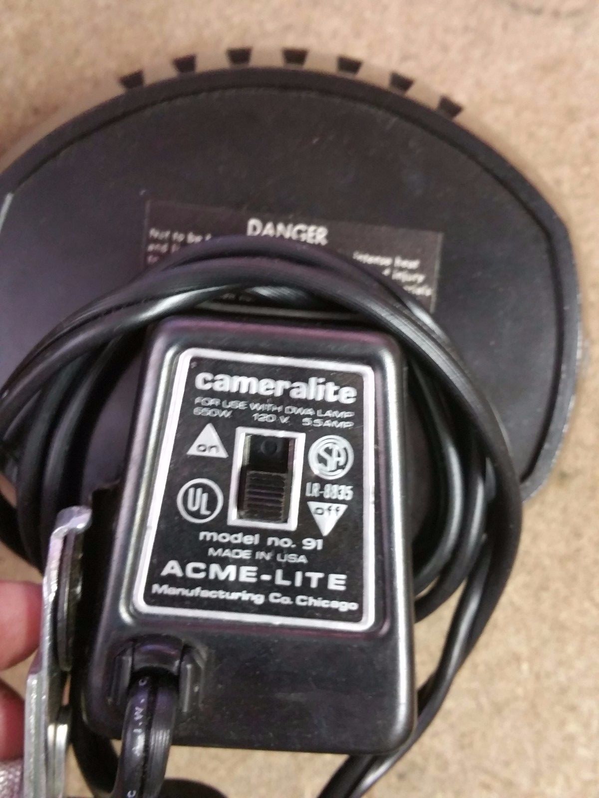650W 120V GE ACME-LITE CAMERALITE Top Mount Light Super 8 Cameras Model 91 DWA