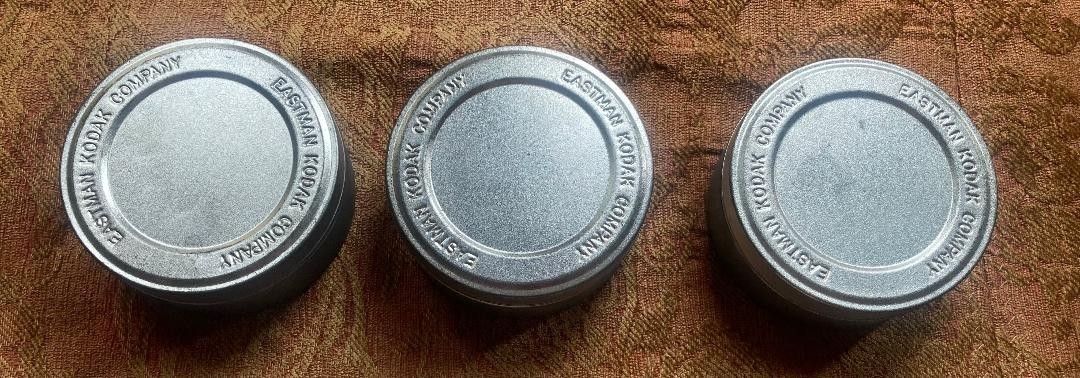 Vintage Eastman Kodak bulk film canisters, 3 3/4″ x 1 5/8″ lot of 3