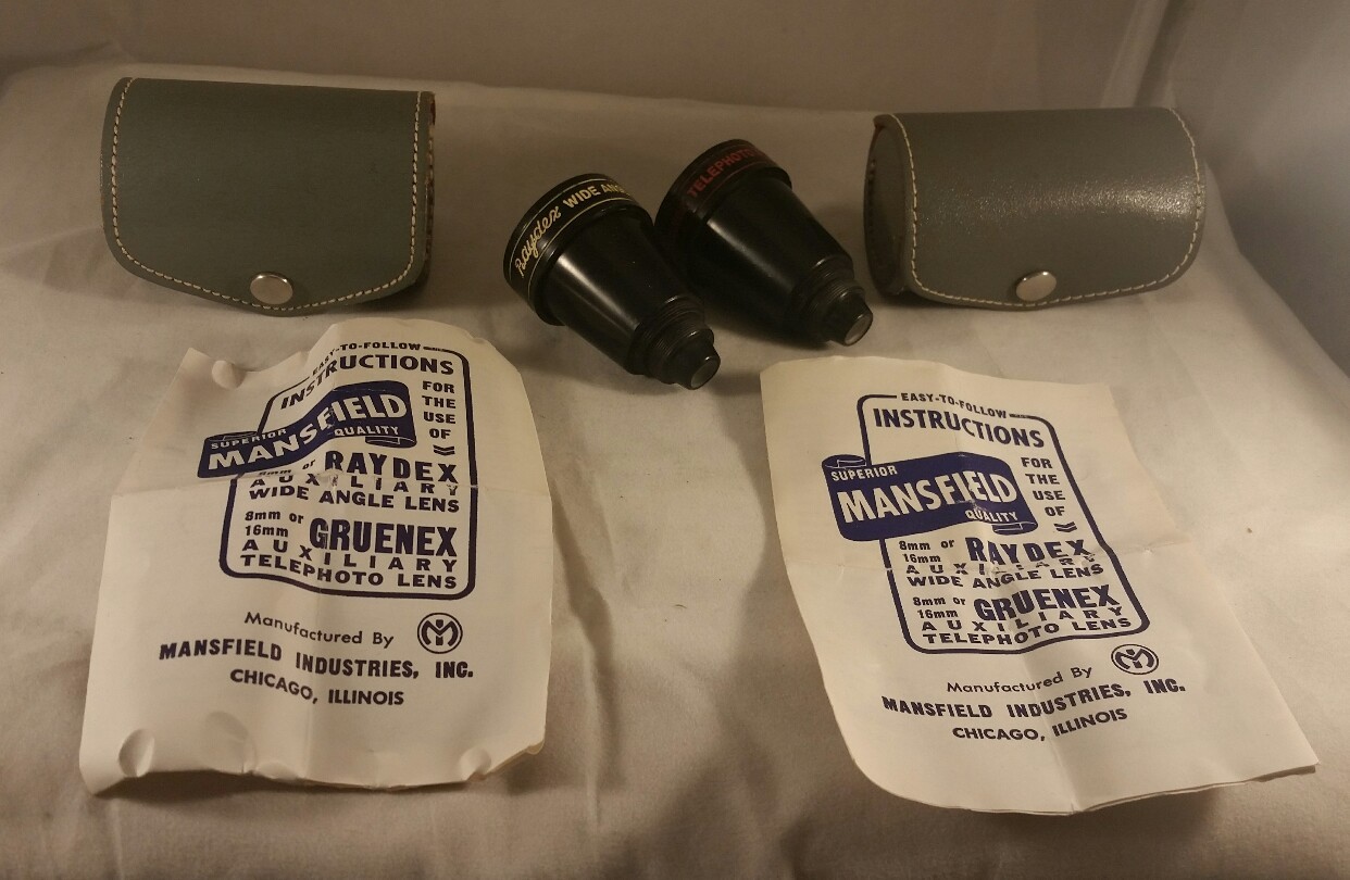 Vintage Lot Of Mansfield Raydex Wide Angle Aux Lens & Gruenex Telephoto Aux Lens