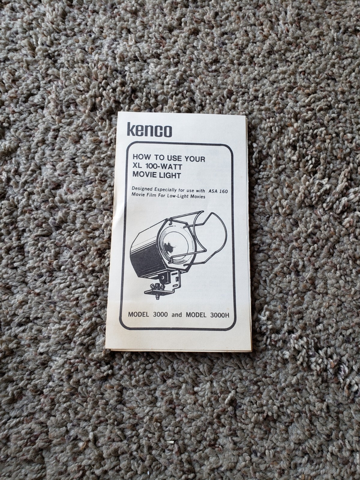 Vintage 1960s Kenco Movie Light XL 100-watt Model 3000 Top Mount Manual