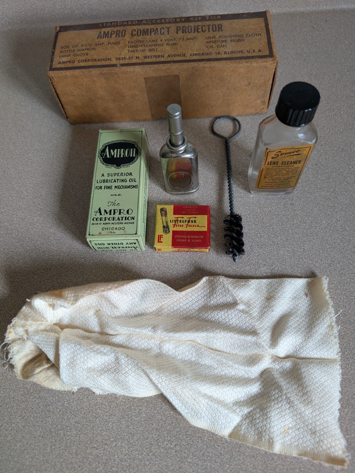 AMPRO Projector Incomplete Accessory Kit Parts As Pictured: Brush, Oil Can, Fuse
