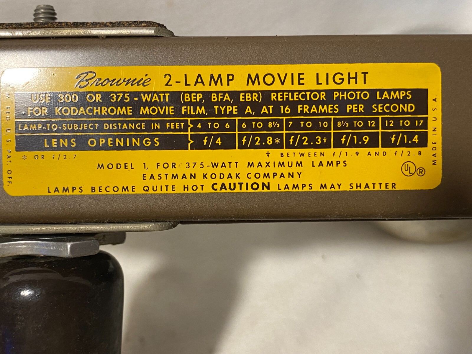 Vintage KODAK BROWNIE 2-Lamp Movie Light w/Box #790 Orig. Box Works 2 300W Lamps