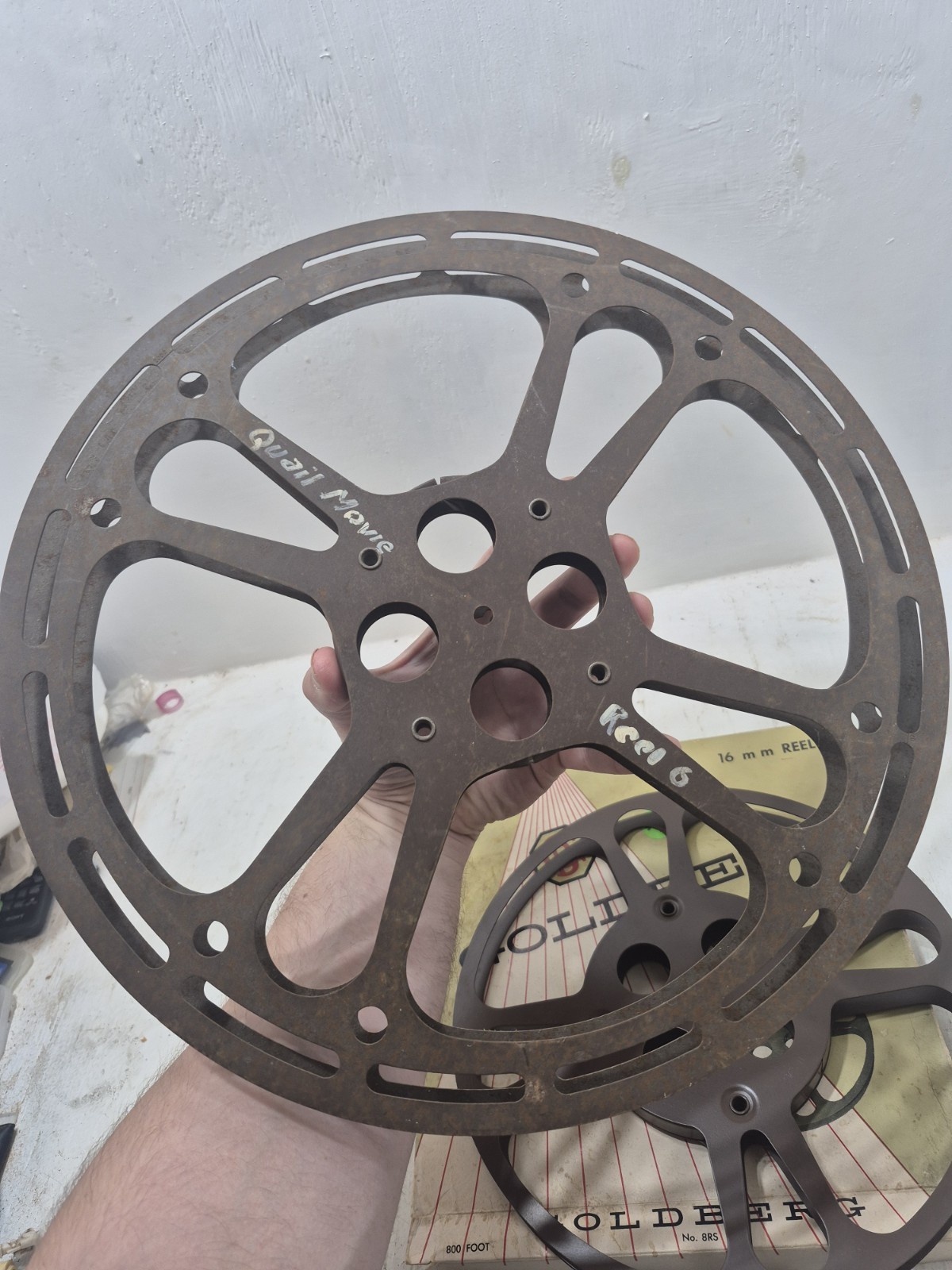 Lot of 2 Vintage EMPTY Movie Reels Metal Wheel 1 w/Box/Goldberg Relflex + Other