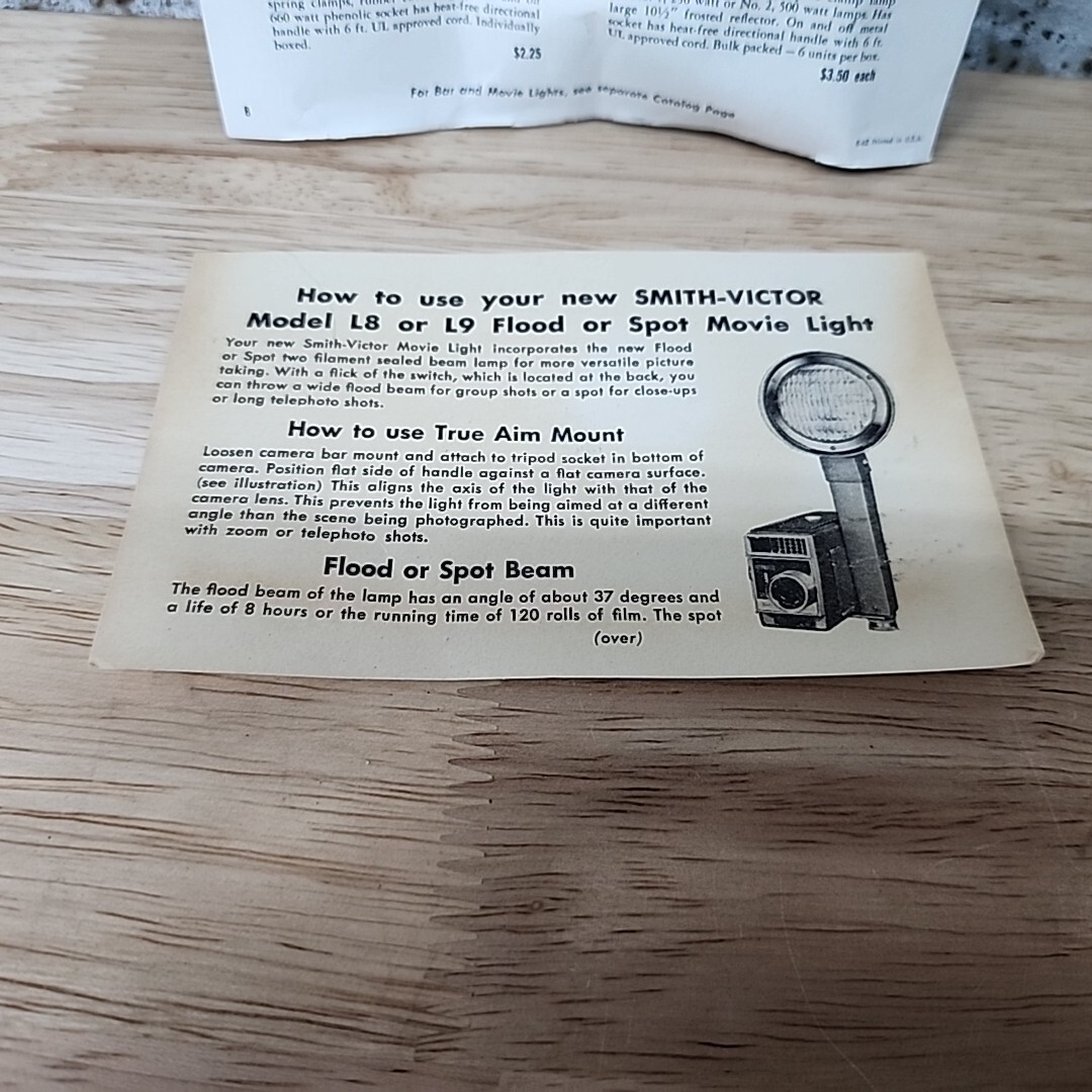 Vintage 1962 Smith-Victor L-8 Compact Spot Light Floodlight Movie Light NOS