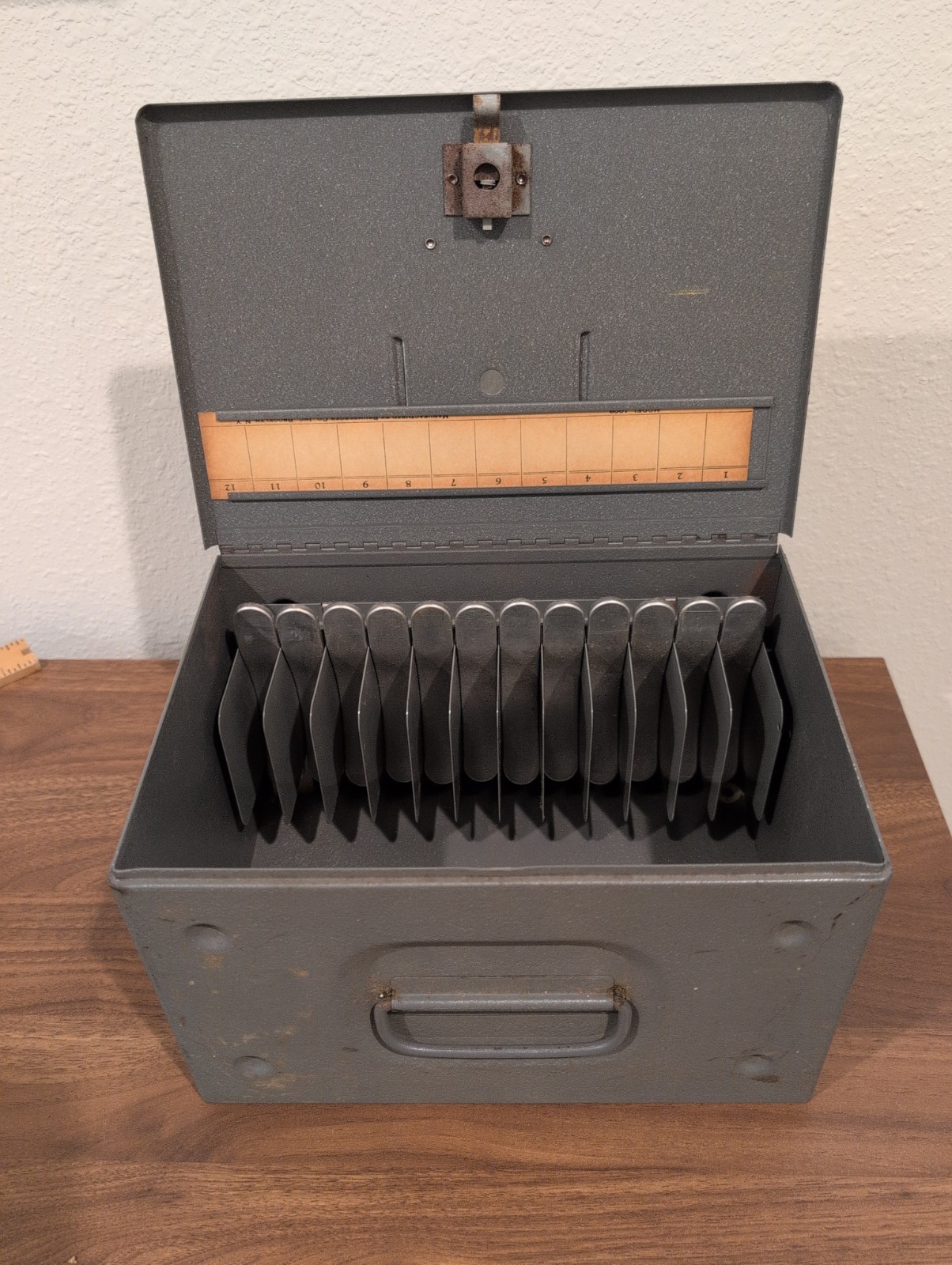 Vintage Bramburger Grey Steel 8mm Movie Reel Box Carrier W Handle 10″