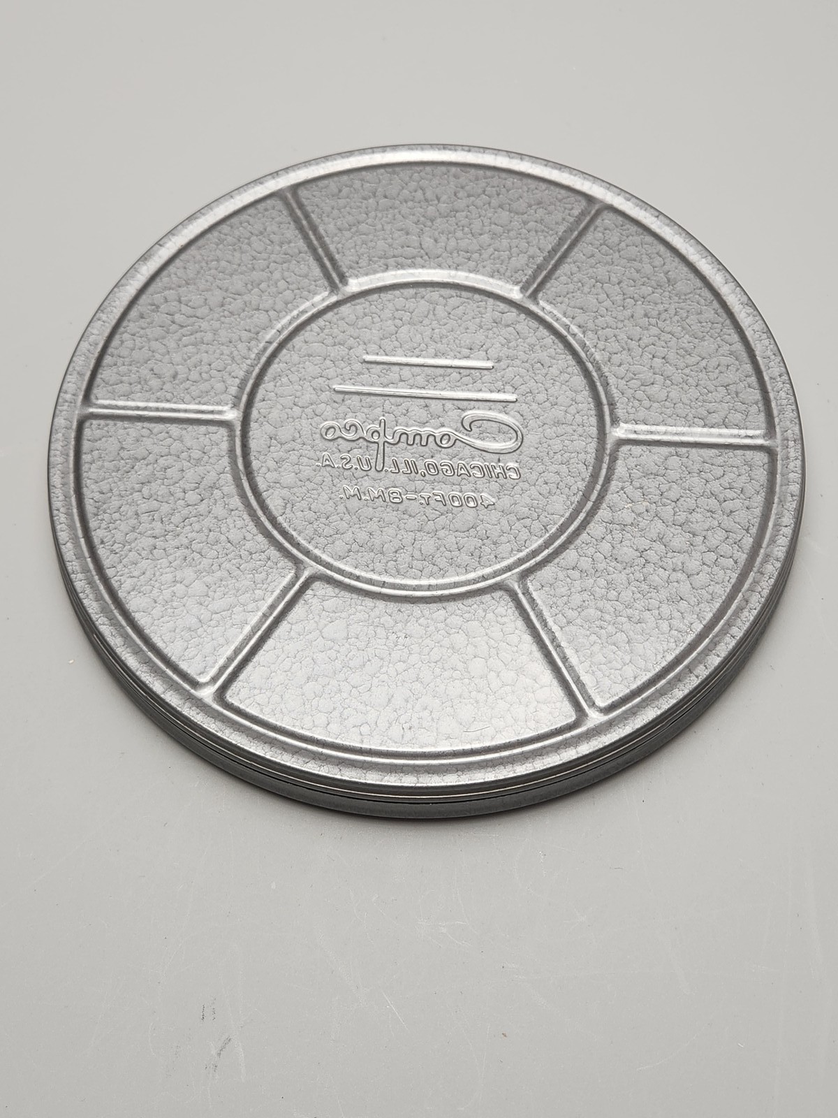 Vintage Compco Corp 7″ 8mm 16mm Metal Film Reel & Storage Can USA Motion Picture
