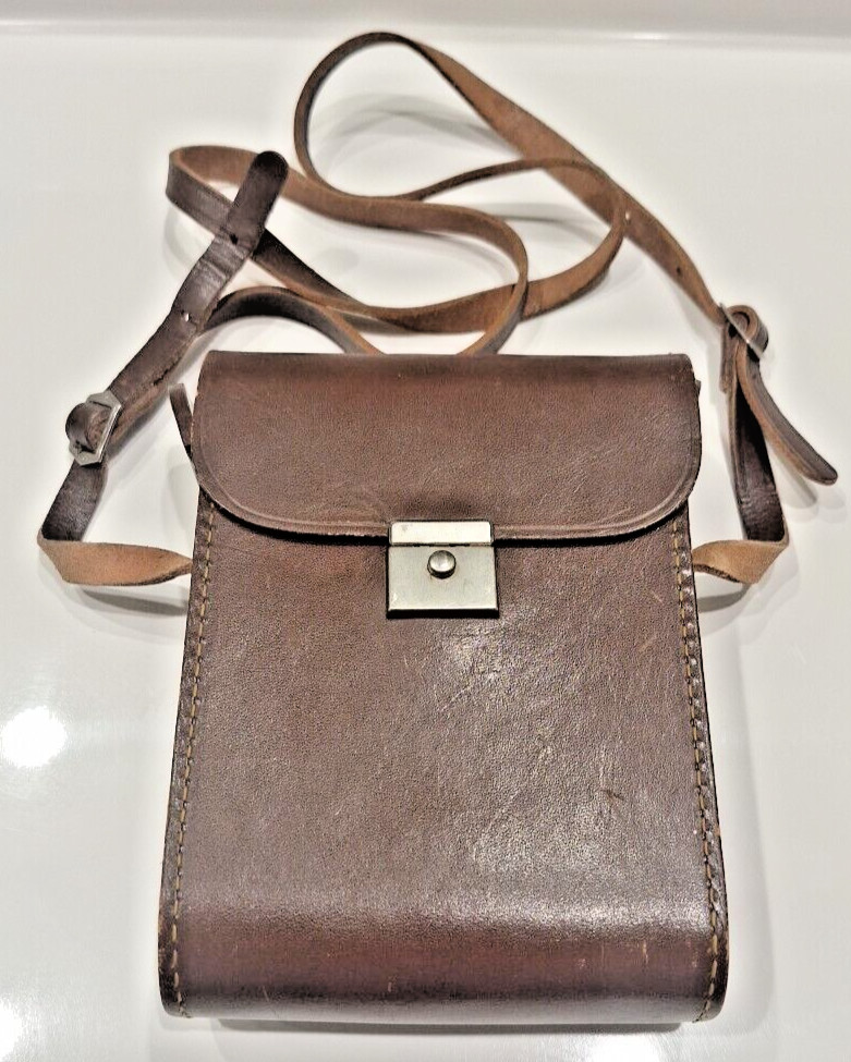 Leather Camera Case Bag Brown with two buckle shoulder strap Vintage Rare