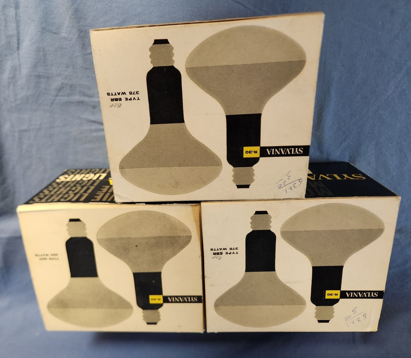 Vtg. Lot of 3 -2 pk Sylvania Lights 300 Watts R-30 Type BEP Movie/Photography