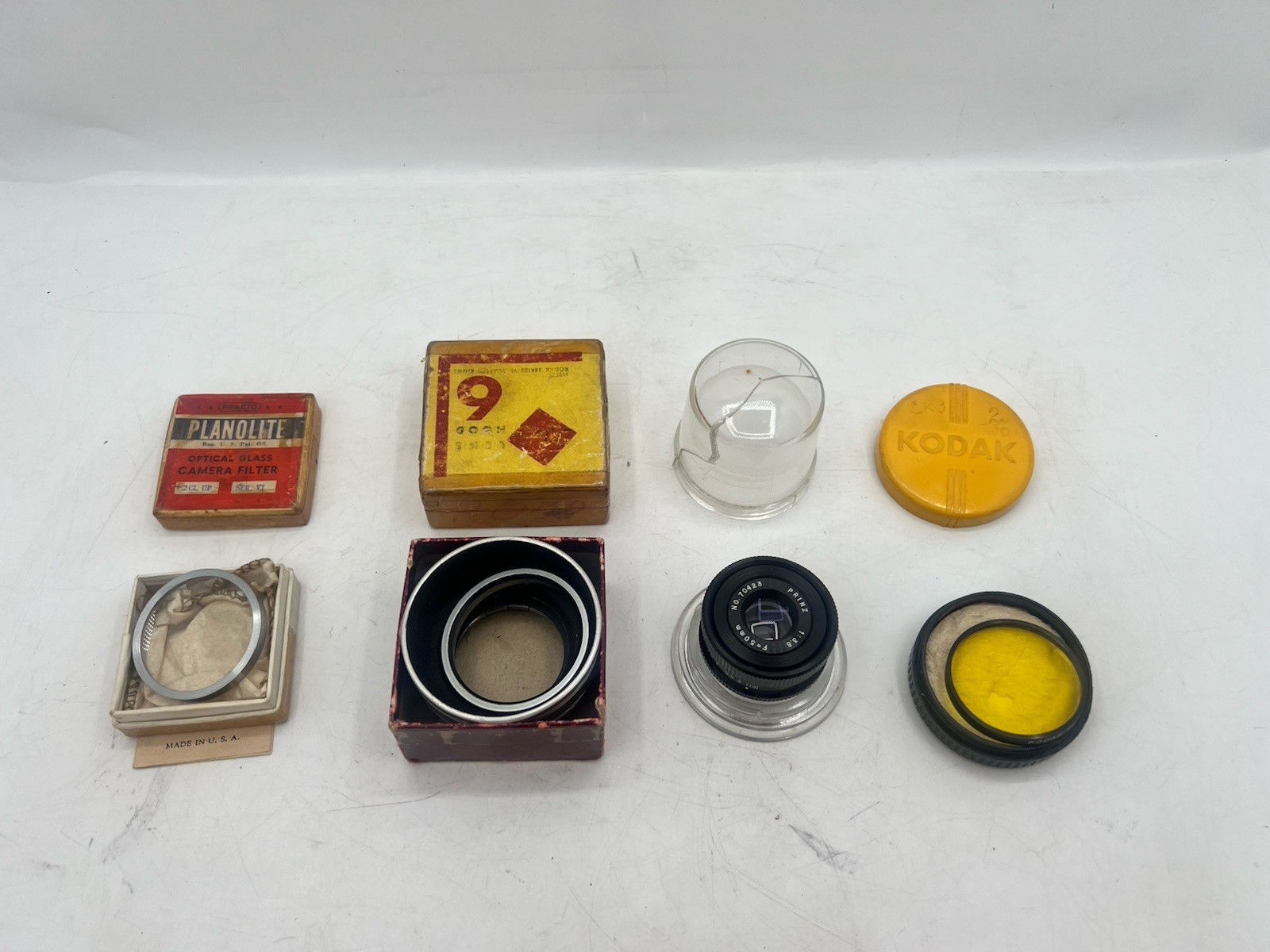 Lot Of Vintage Kodak,Planolite, Camera Accessories Filters, Adapters, Lens Hood