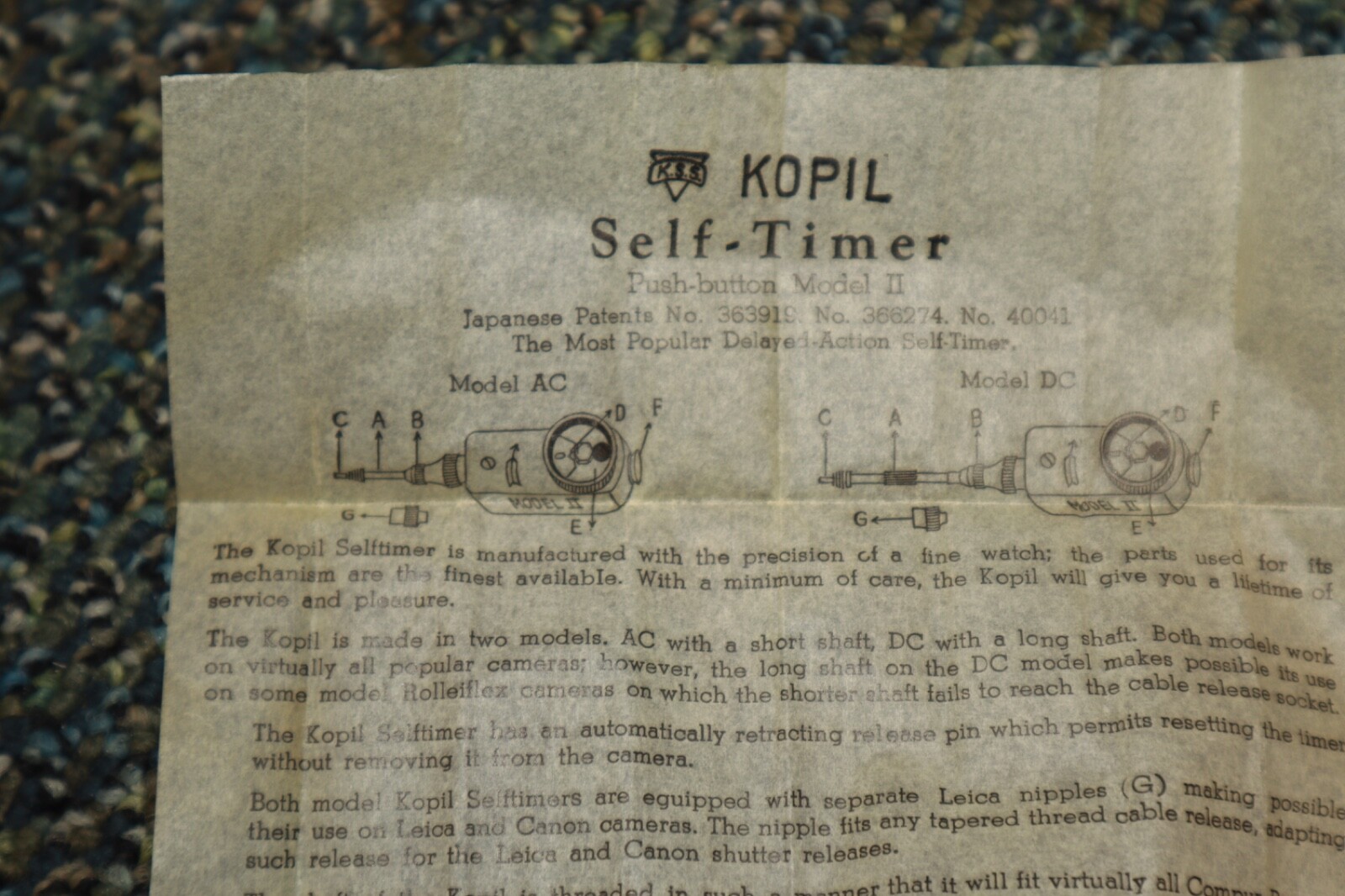 Vintage Kopil Film Camera Delayed Action Self Timer Model ? DC ? For Argus