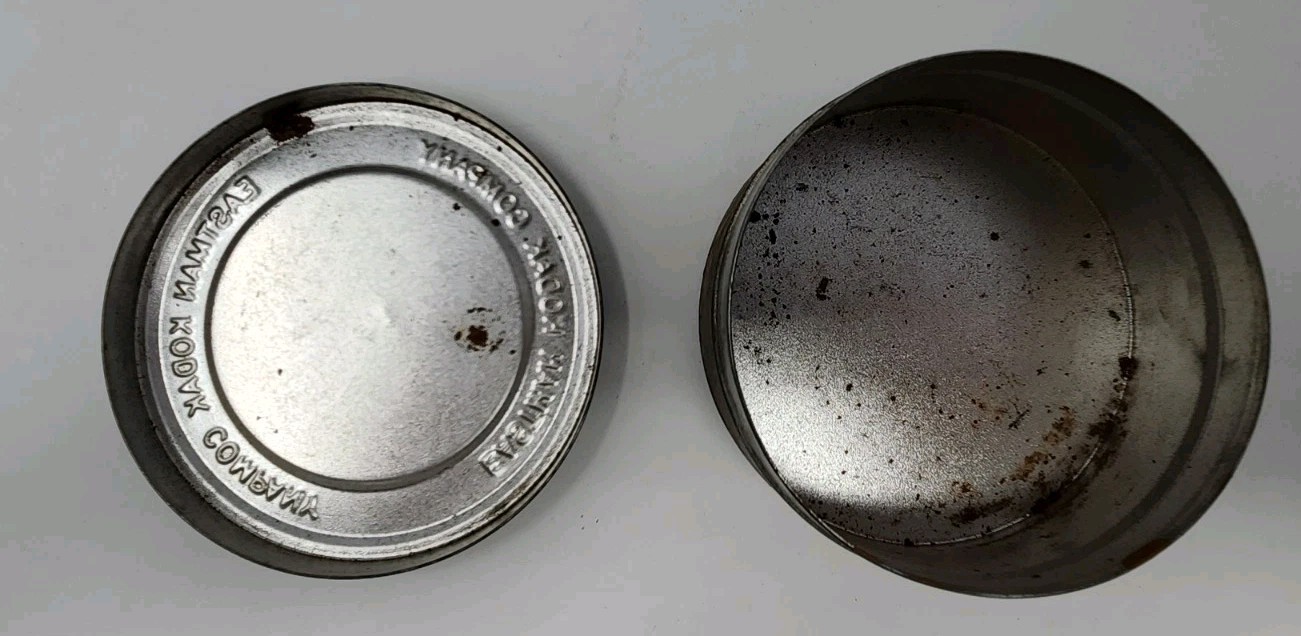 Vintage EASTMAN KODAK 35mm Round Metal Film Canister W/ Film 4″ & 1 Unbranded
