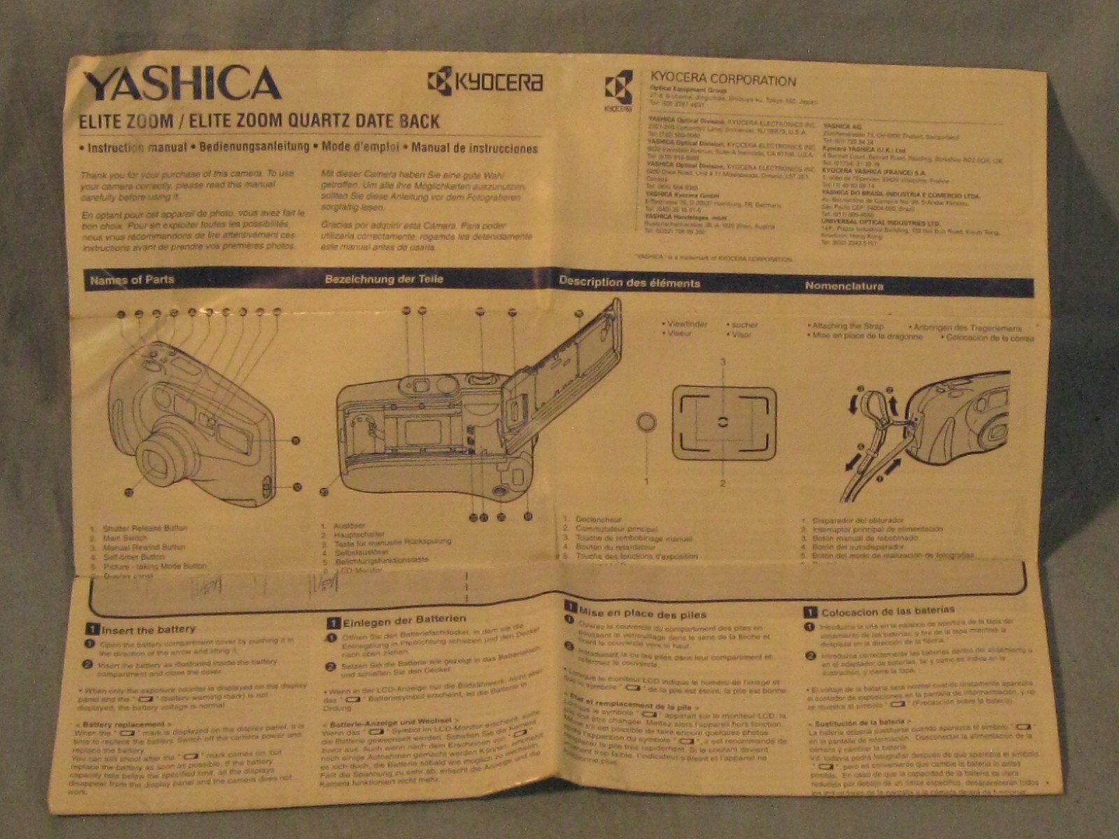 Yashica Kyocera Elite Zoom/Elite Zoom Quartz Date Back Camera Instruction Manual
