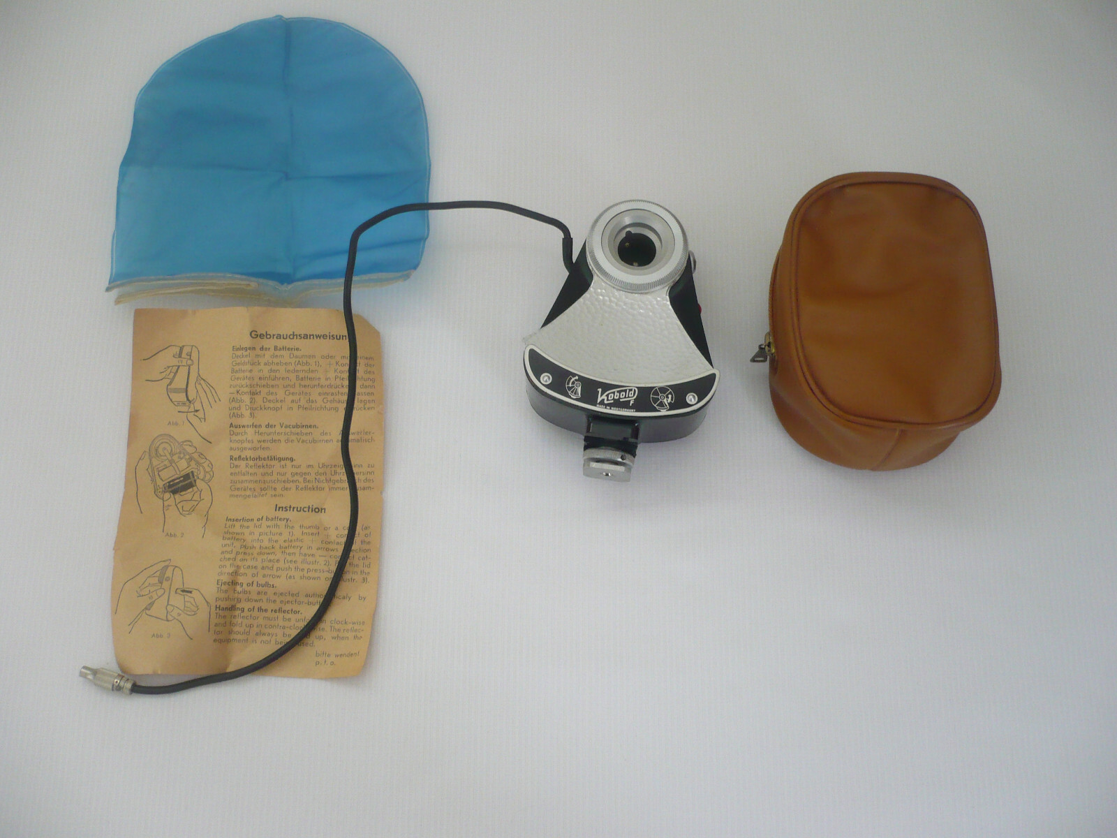 Vintage Kabold Flash w/Case, plastic cover & instruction sheet West Germany
