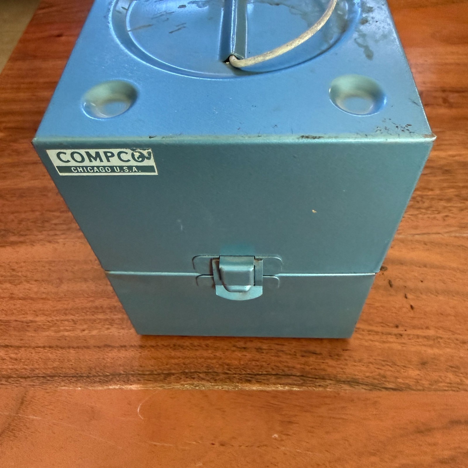 Vintage Compco Blue Metal Film Reel Storage Case Box w/ 6 Metal Canisters 8mm