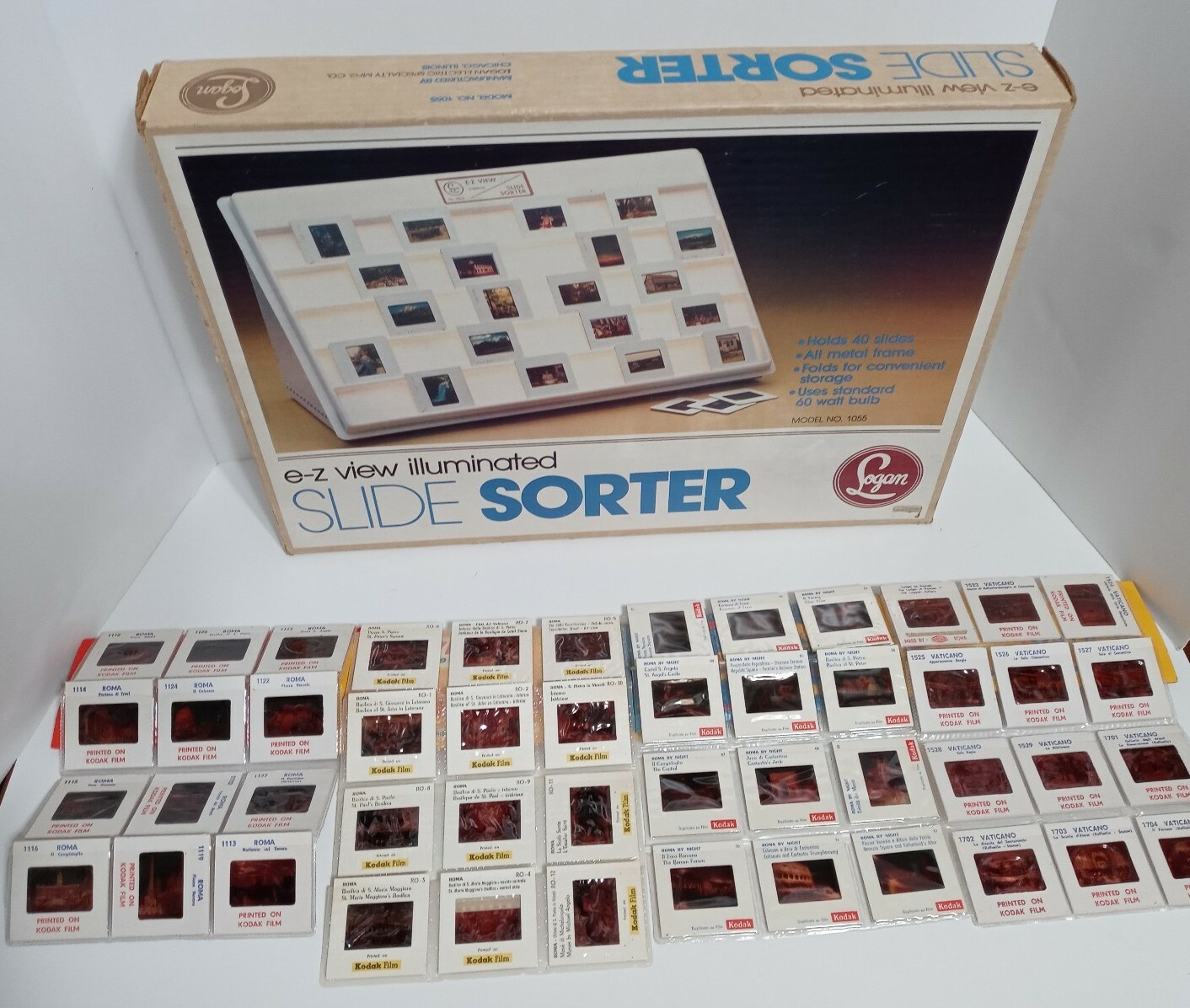 Vintage Logan E-Z Slide Sorter Viewer 1055 w/ Slides Original Rome Italy