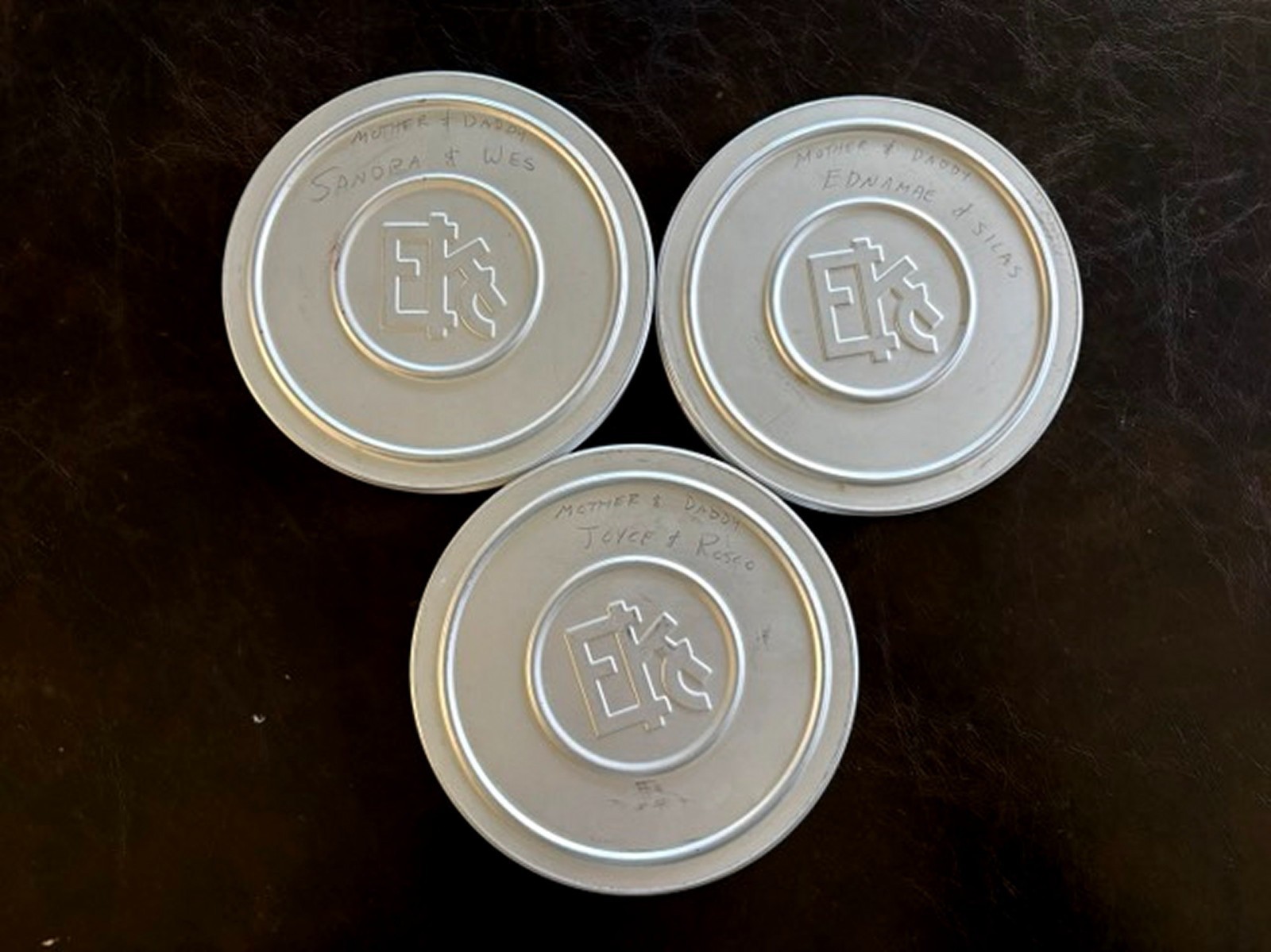 3 Eastman Kodak Co (EKC) 5″ Metal Film Canisters with Film on Reels -Cans Marked