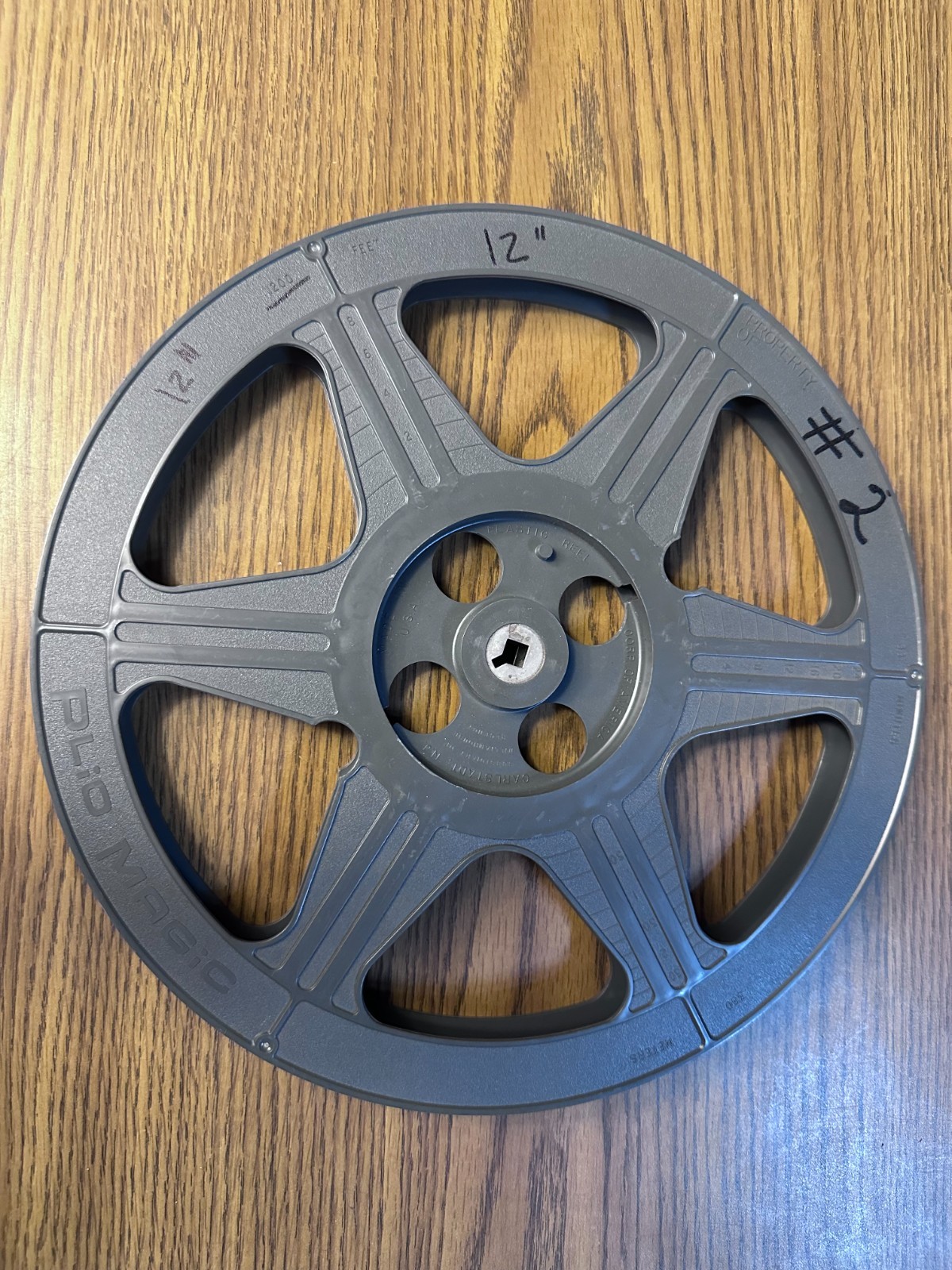 4 – Large 16MM Empty Film Reels & Cans, Nice Condition,Gray