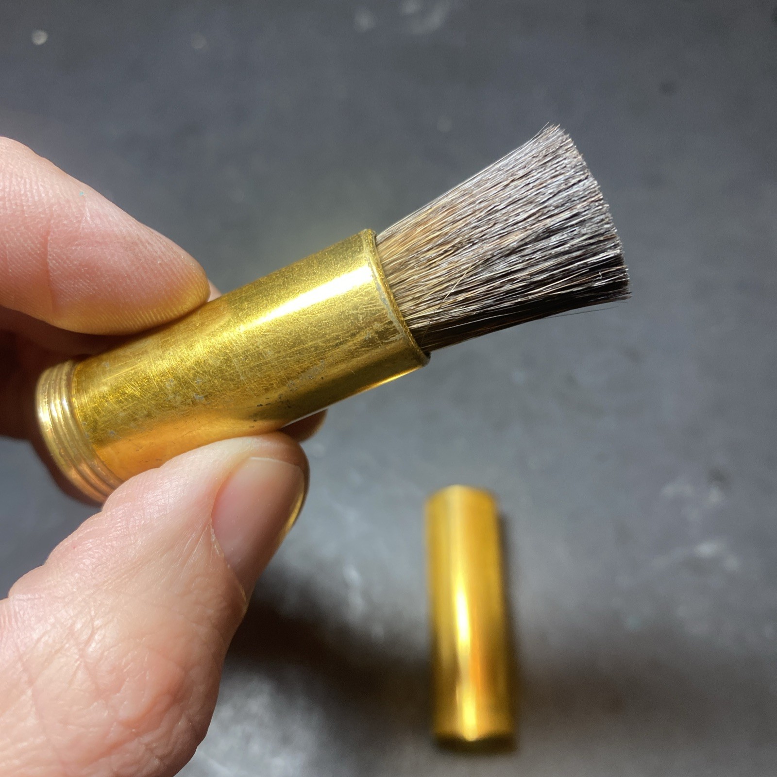 Vintage Retractable Camera Brush Lipstick Style Gold Toned Container EXCELLENT!!