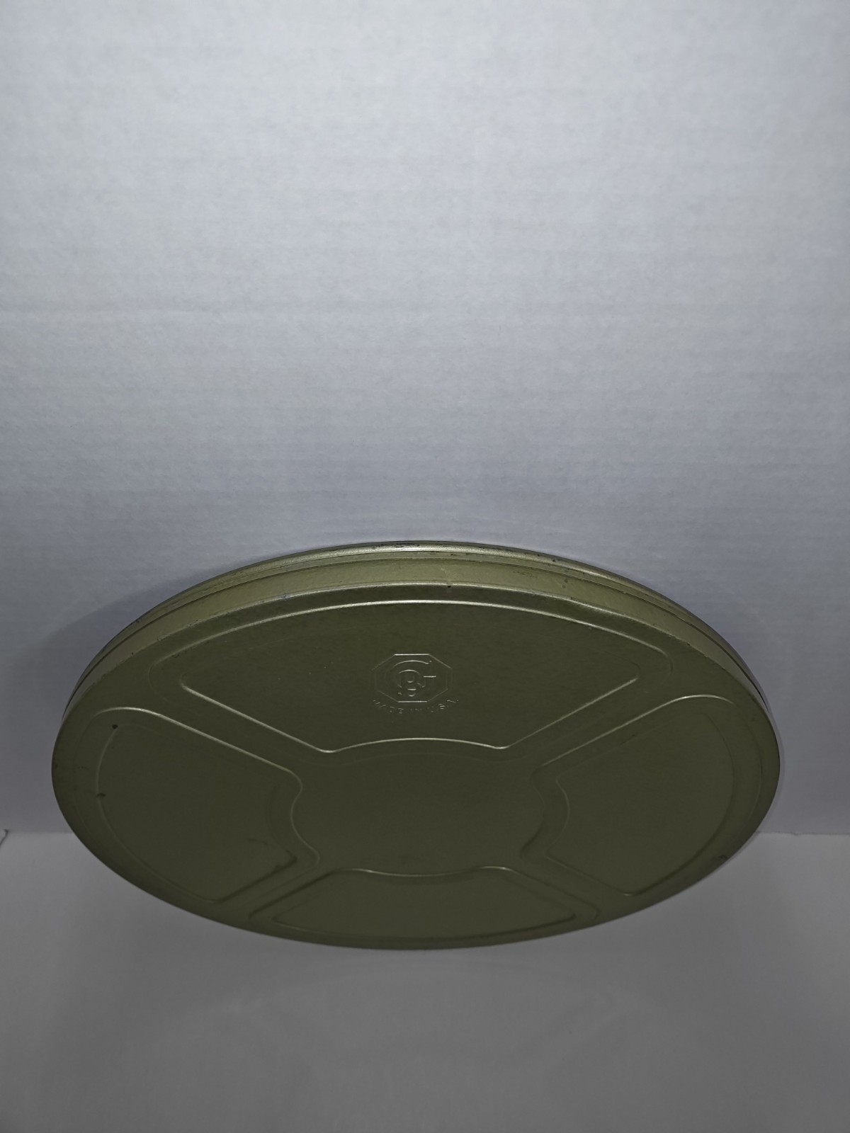 Vintage Goldberg Bros. Metal Film Reel Movie Storage Large Gold Green Canister