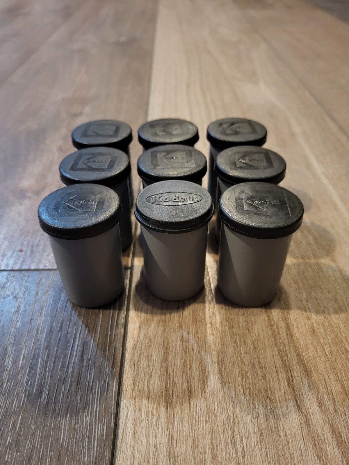 lot of 9 Vintage Plastic Kodak Cans for 35mm Film see pictures Gray Black Tops