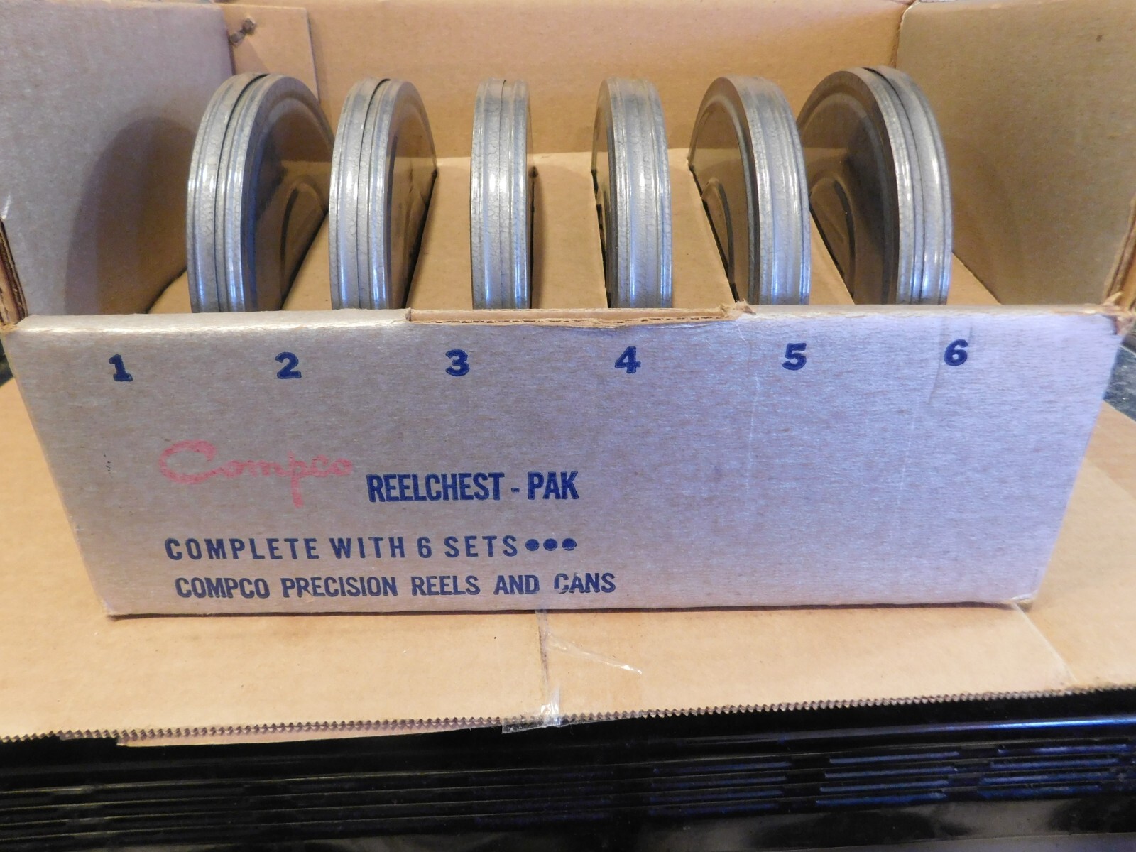 VINTAGE COMPCO REEL CHEST W/CASES AND REELS